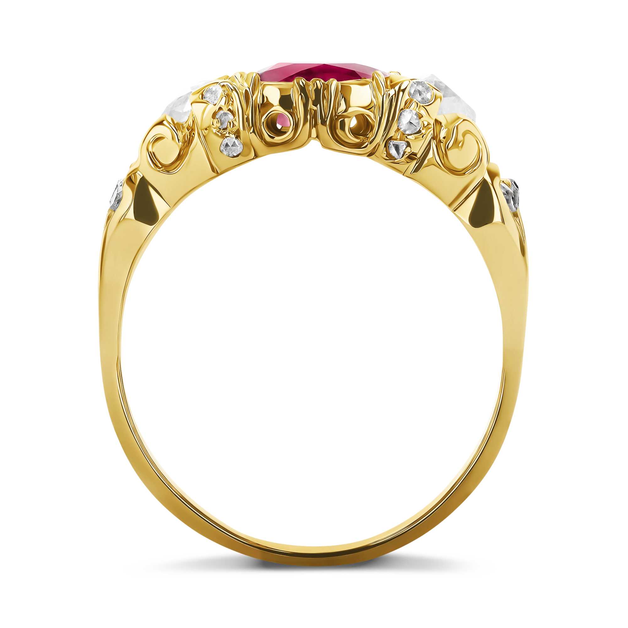 Victorian Burmese Ruby and Diamond Three Stone Ring Oval Cut, Claw Set_3