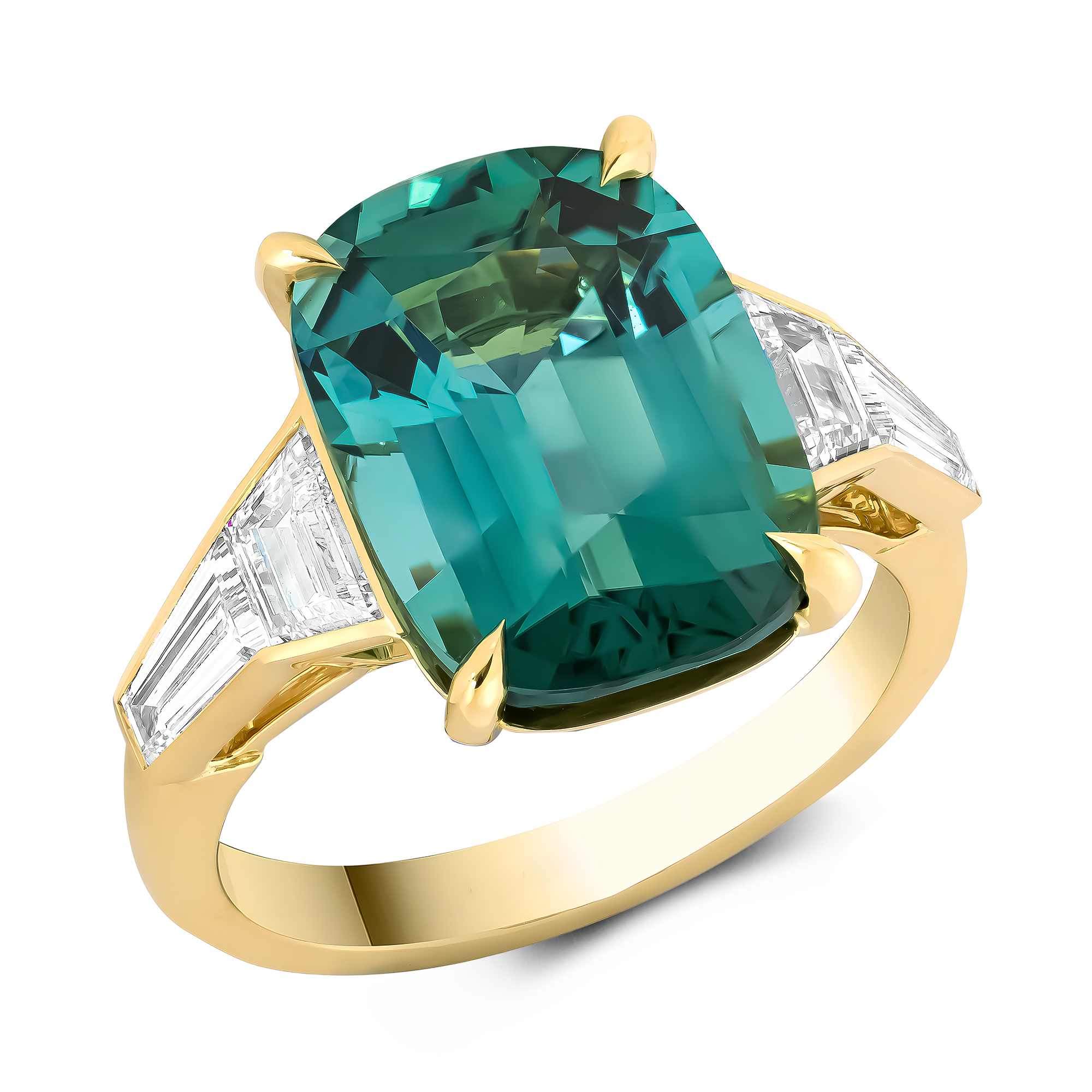 Cushion Cut 6.61ct Lagoon Tourmaline and Diamond Ring Modern Cushion Cut, Claw Set_1