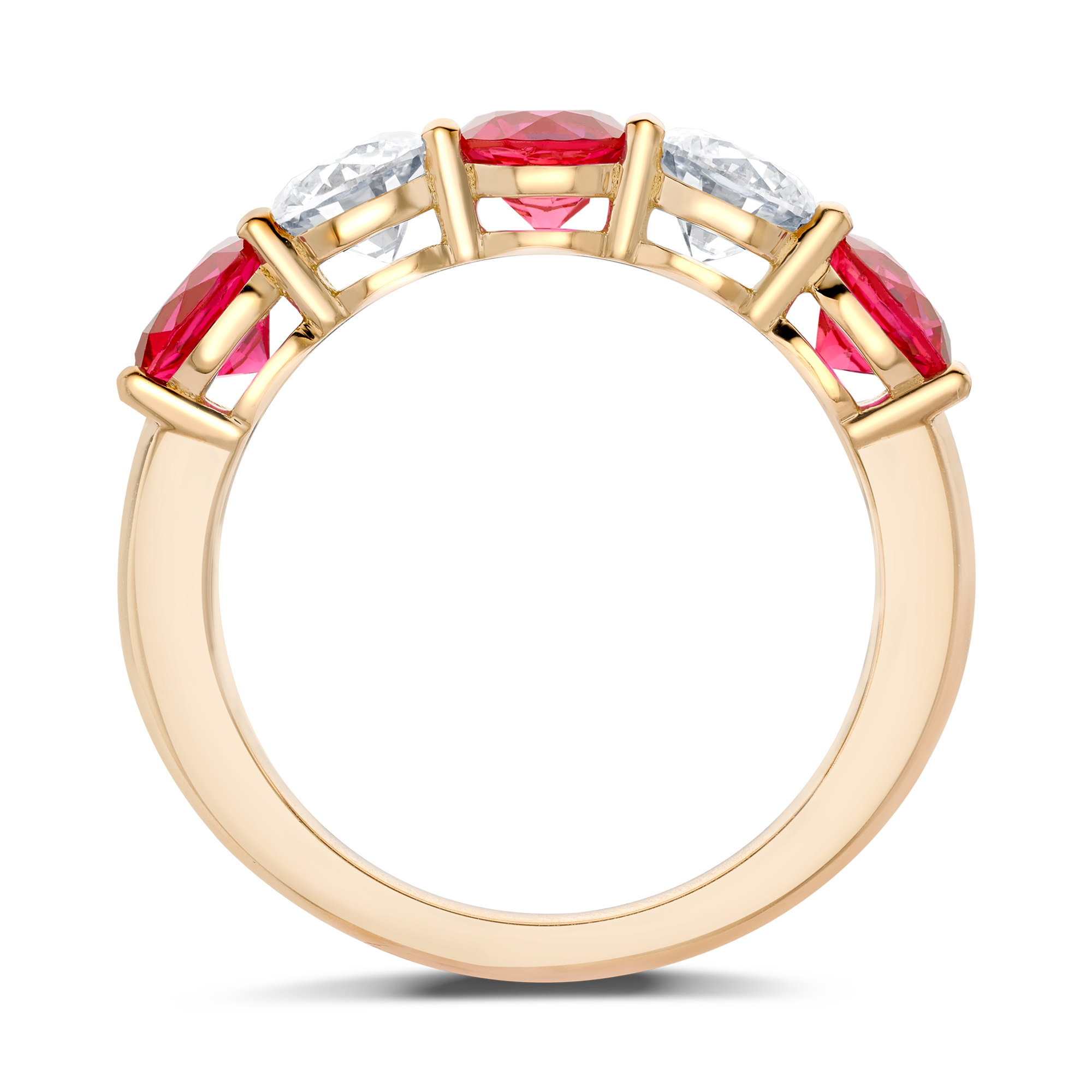 Five Stone Ruby and Diamond Ring Round Brilliant Cut, Claw Set_3