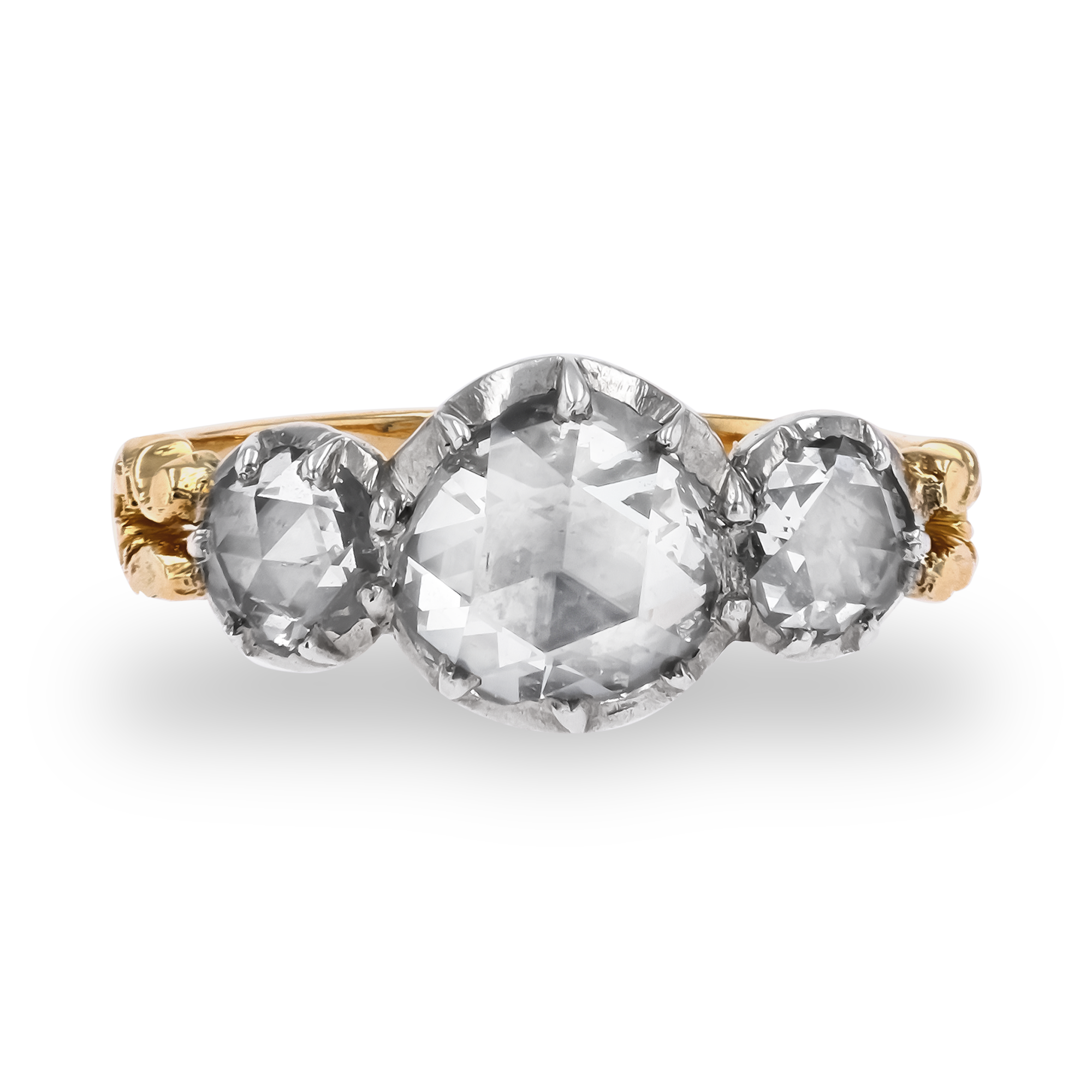 Late Georgian 1.36ct Diamond Three Stone Ring Rose Cut, Claw Set_2