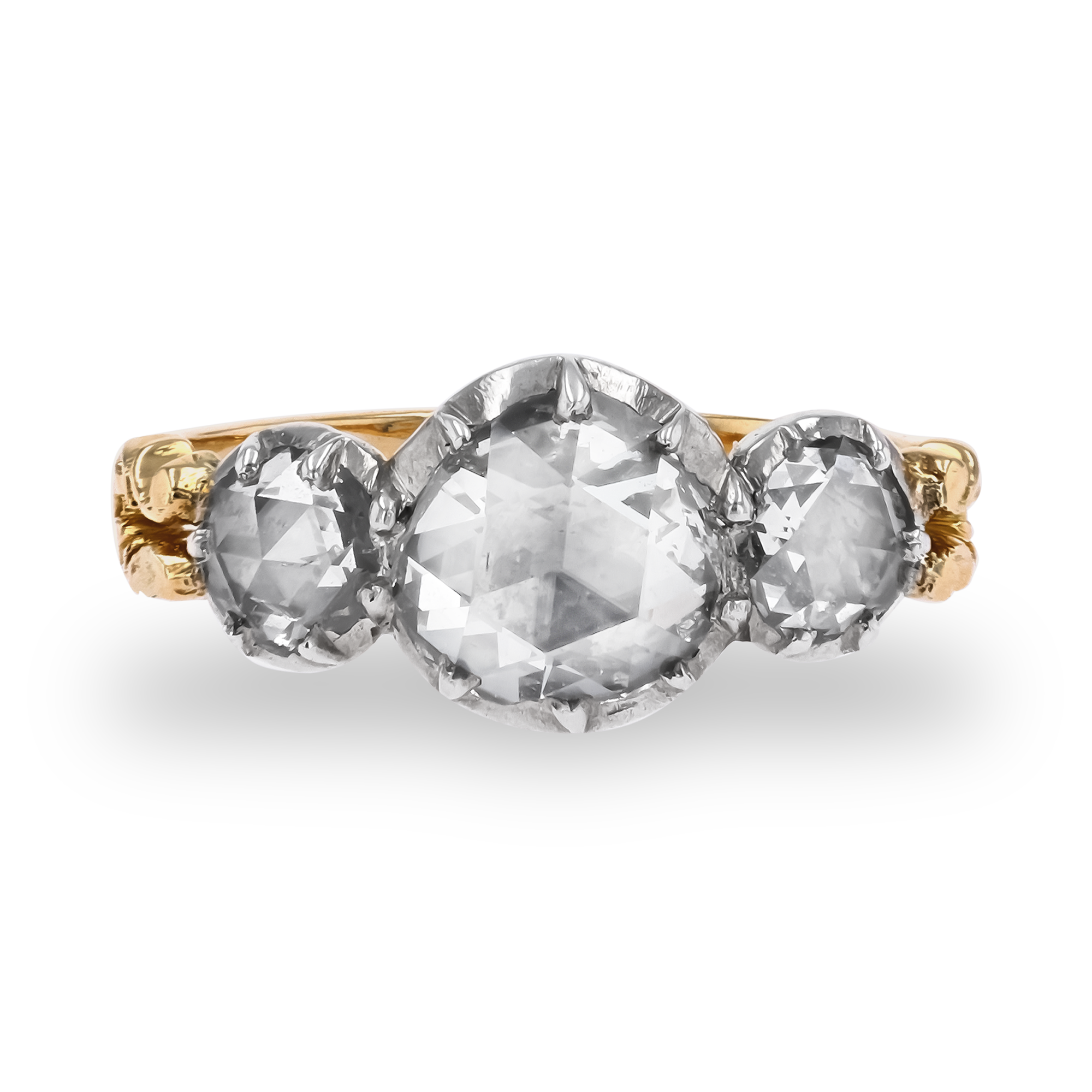 Late Georgian 1.36ct Diamond Three Stone Ring Rose Cut, Claw Set_2