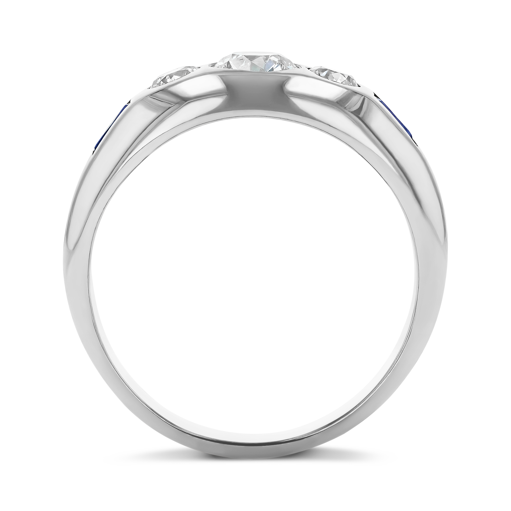 Art Deco Old European Cut 1.13ct Diamond and Sapphire Ring Old European Cut, Gypsy Set_3