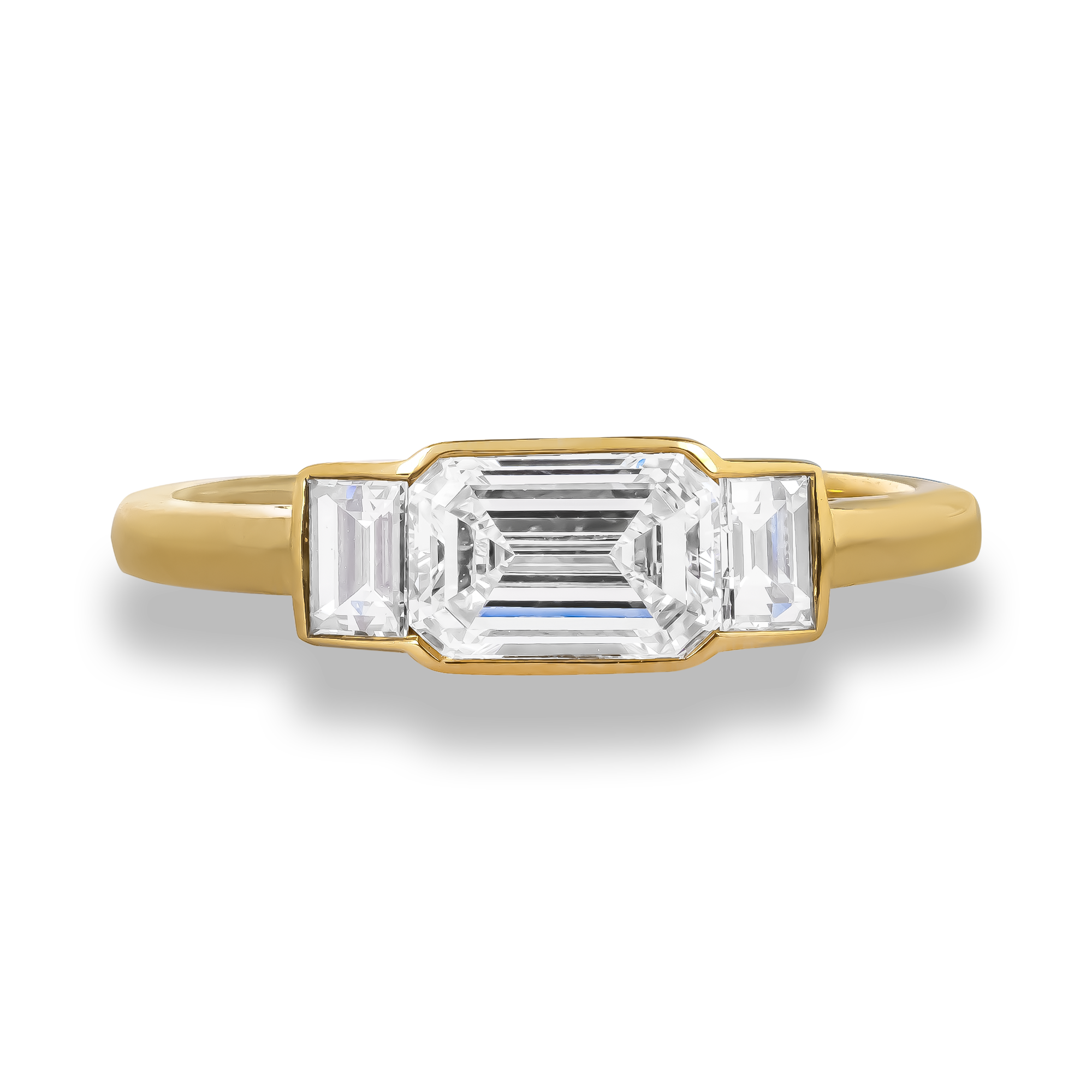 Kingdom 1.14ct Diamond Three Stone Ring Emerald Cut, Rubover Set_2