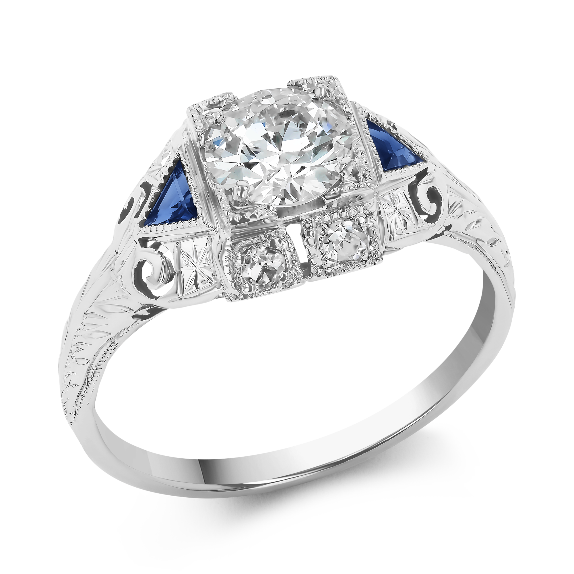 Old European Cut Diamond and Sapphire Ring Old European Cut, Claw Set_1