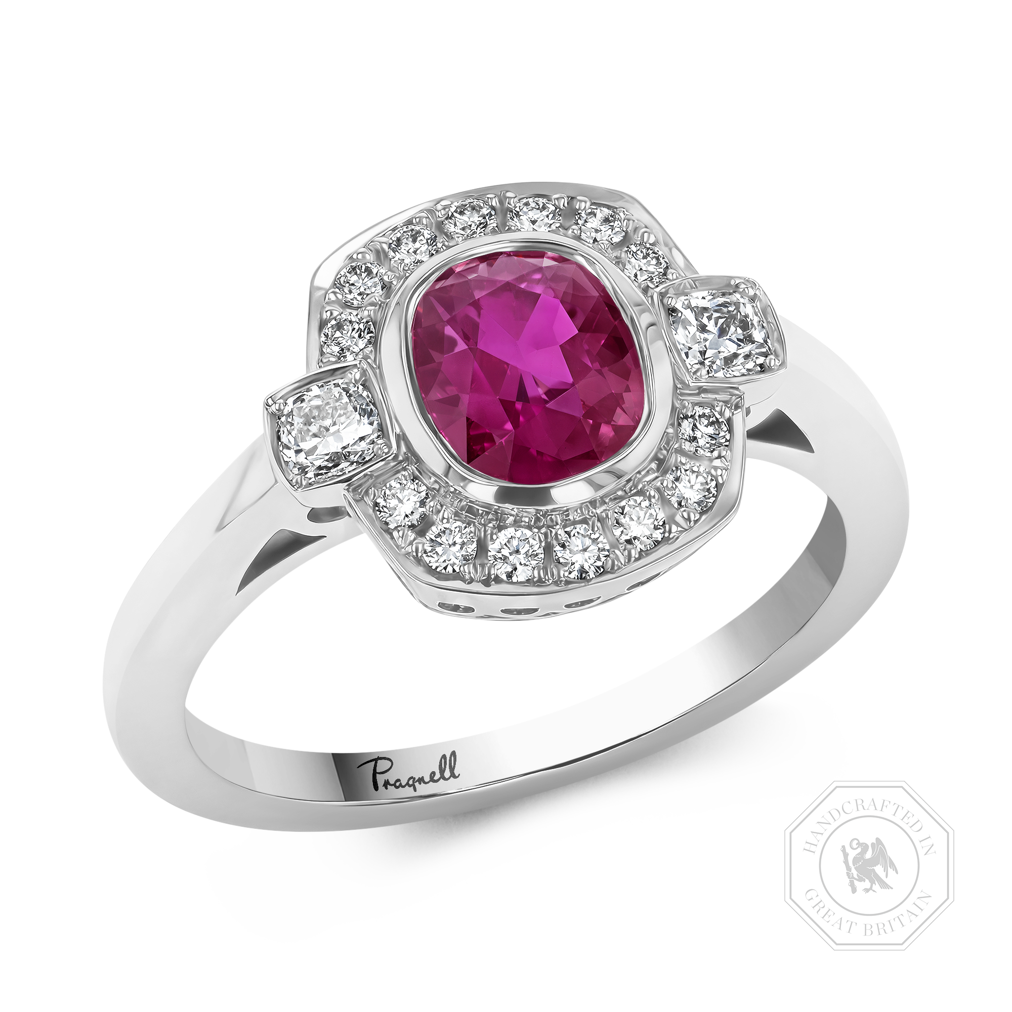 Cushion Cut 1.31ct Ruby and Diamond Cluster Ring Cushion & Brilliant Cut, Rubover & Grain Set_1