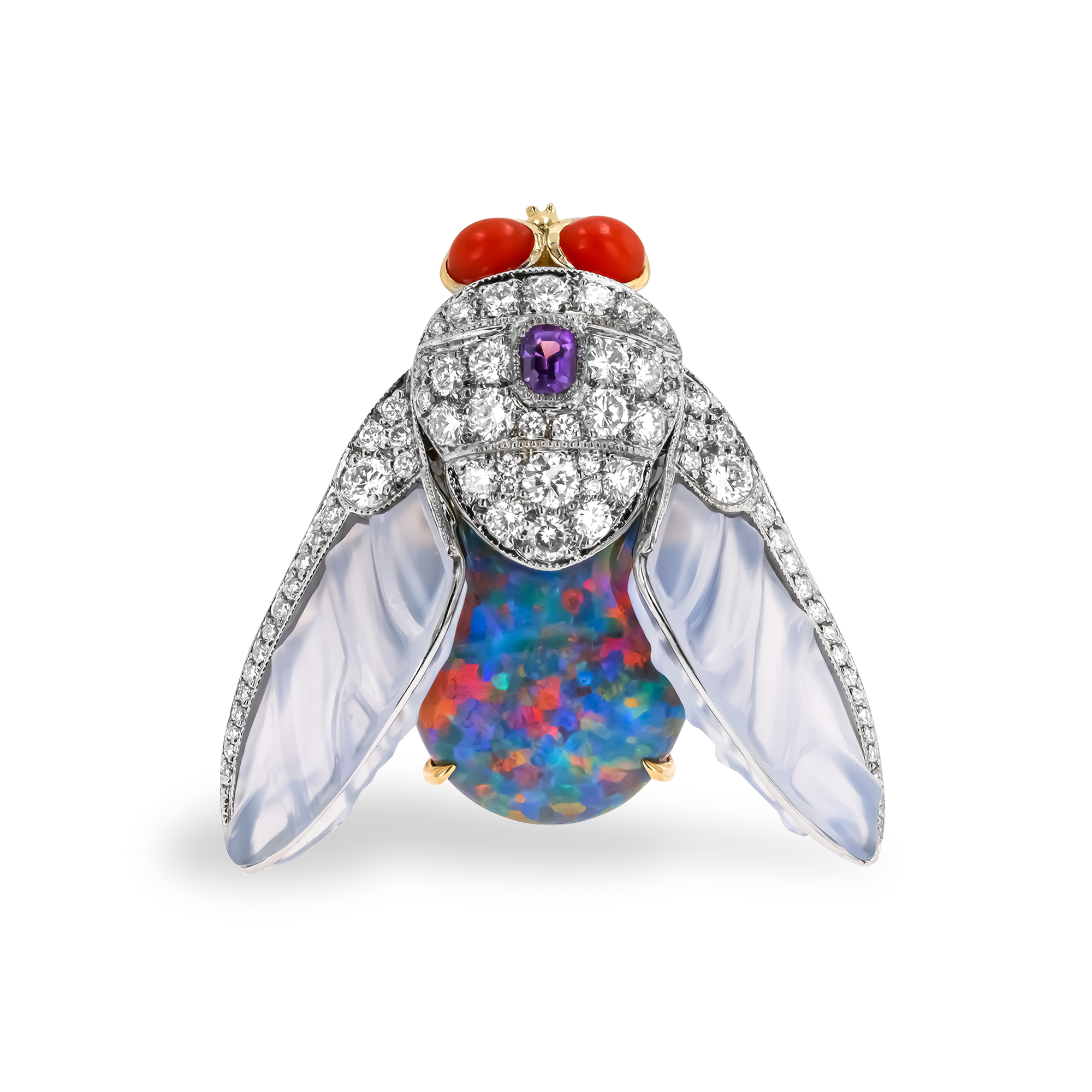Mixed Cut Opal & Amethyst Brooch GIA Certified with Diamonds_1