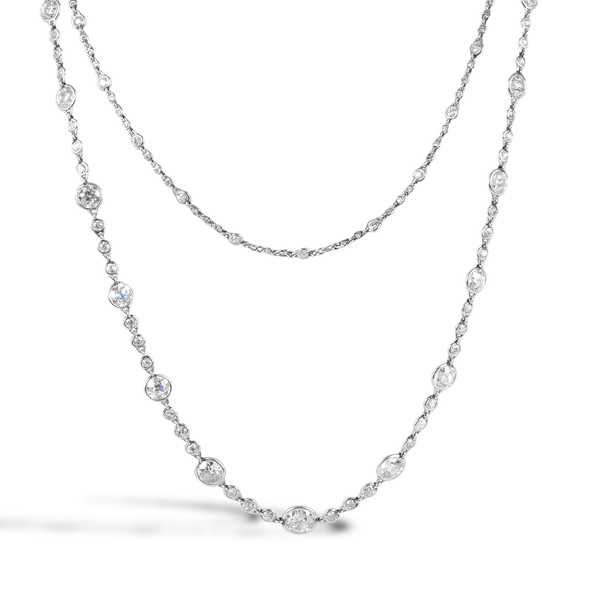 Edwardian Old Cut 18.50ct Diamond Chain Necklace Old Cut, Spectacle Set_2