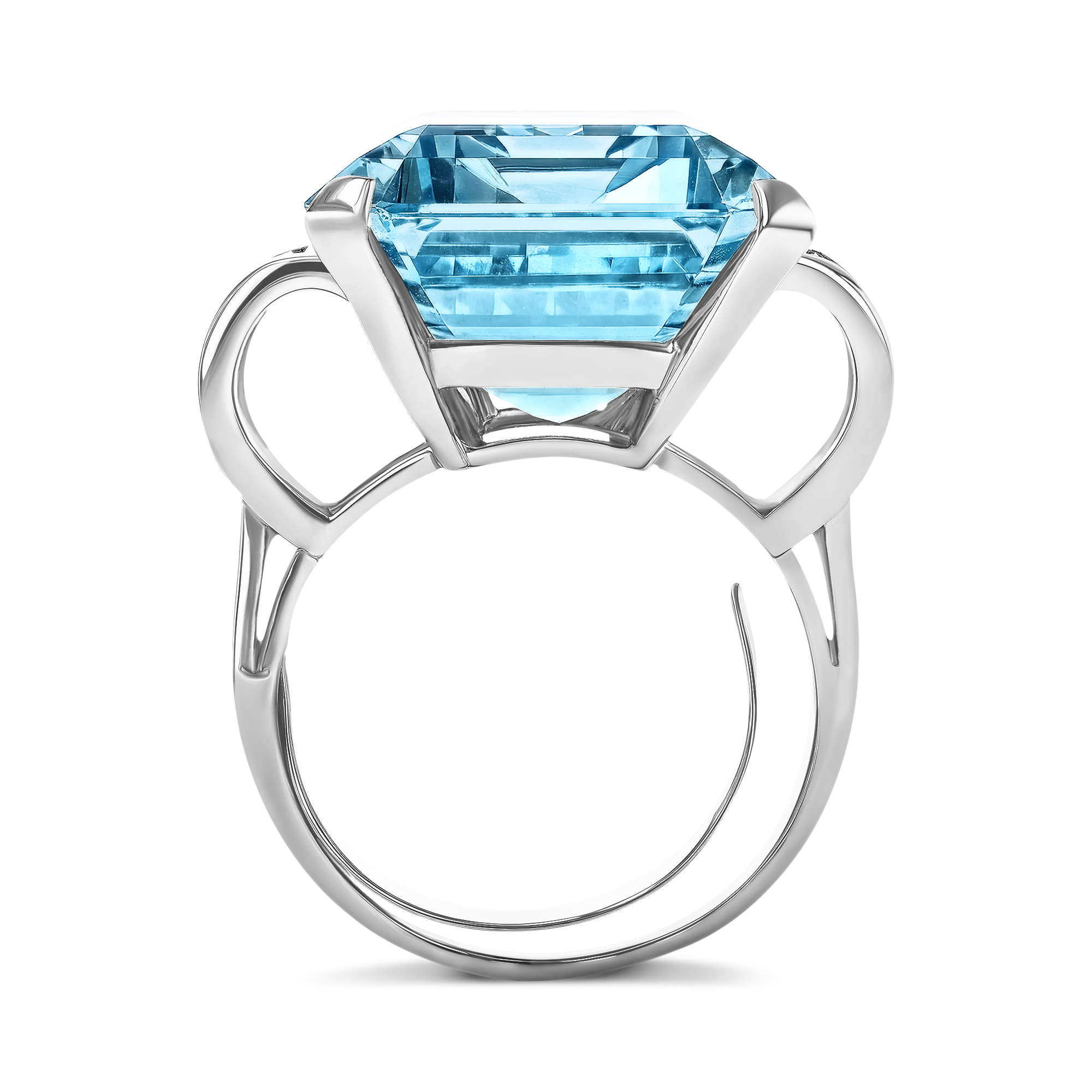 Retro 30.85ct Aquamarine and Diamond Cocktail Ring Emerald Cut, Claw Set_3