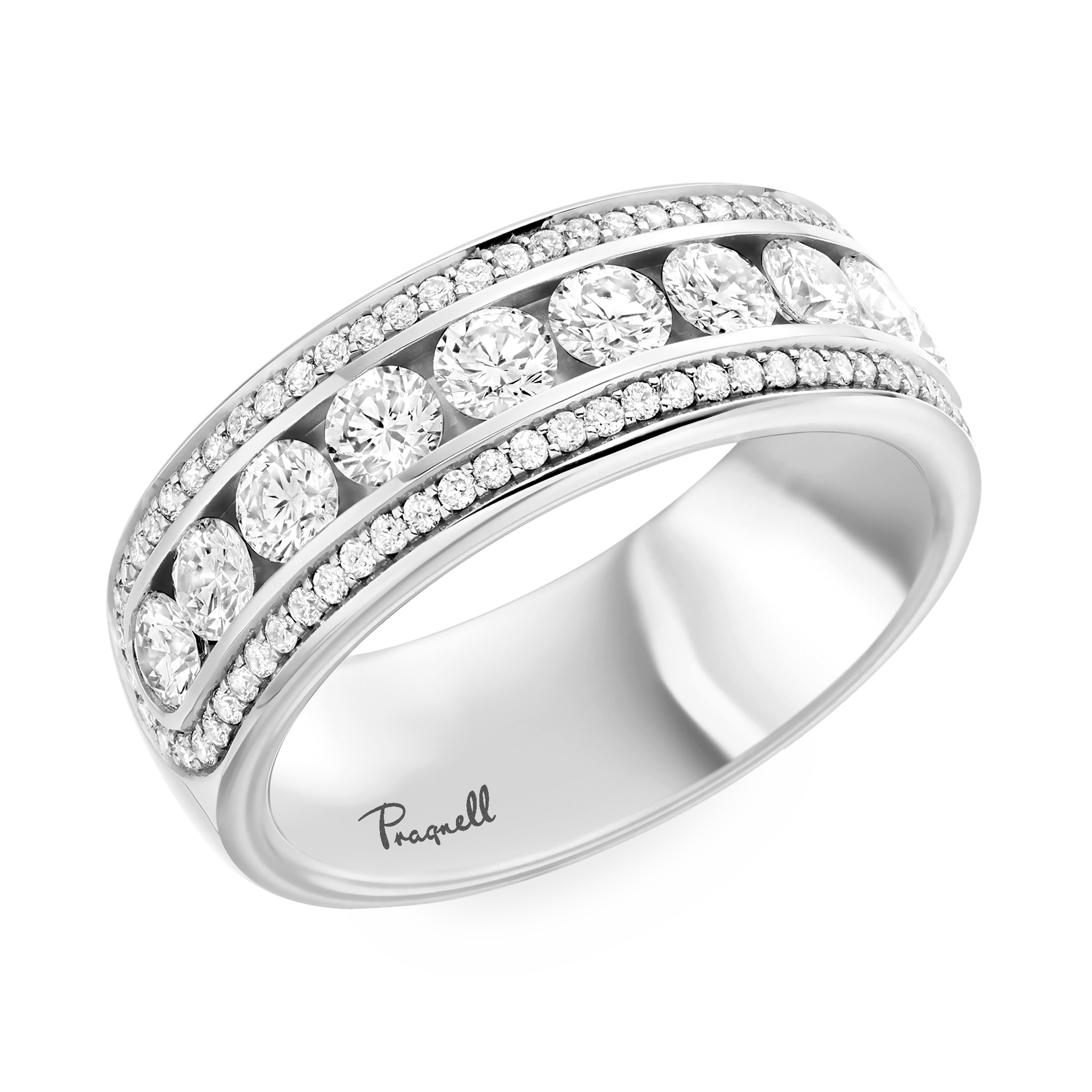 Round Brilliant Cut Diamond Three-Row Ring Brilliant Cut, Half Eternity, Channel Set_1
