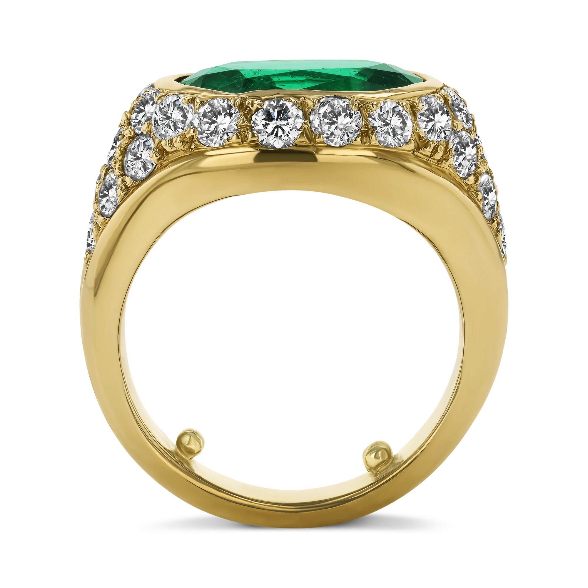 Retro Oval Cut 3.40ct Colombia Emerald and Diamond Ring Oval Cut, Rubover Set_3
