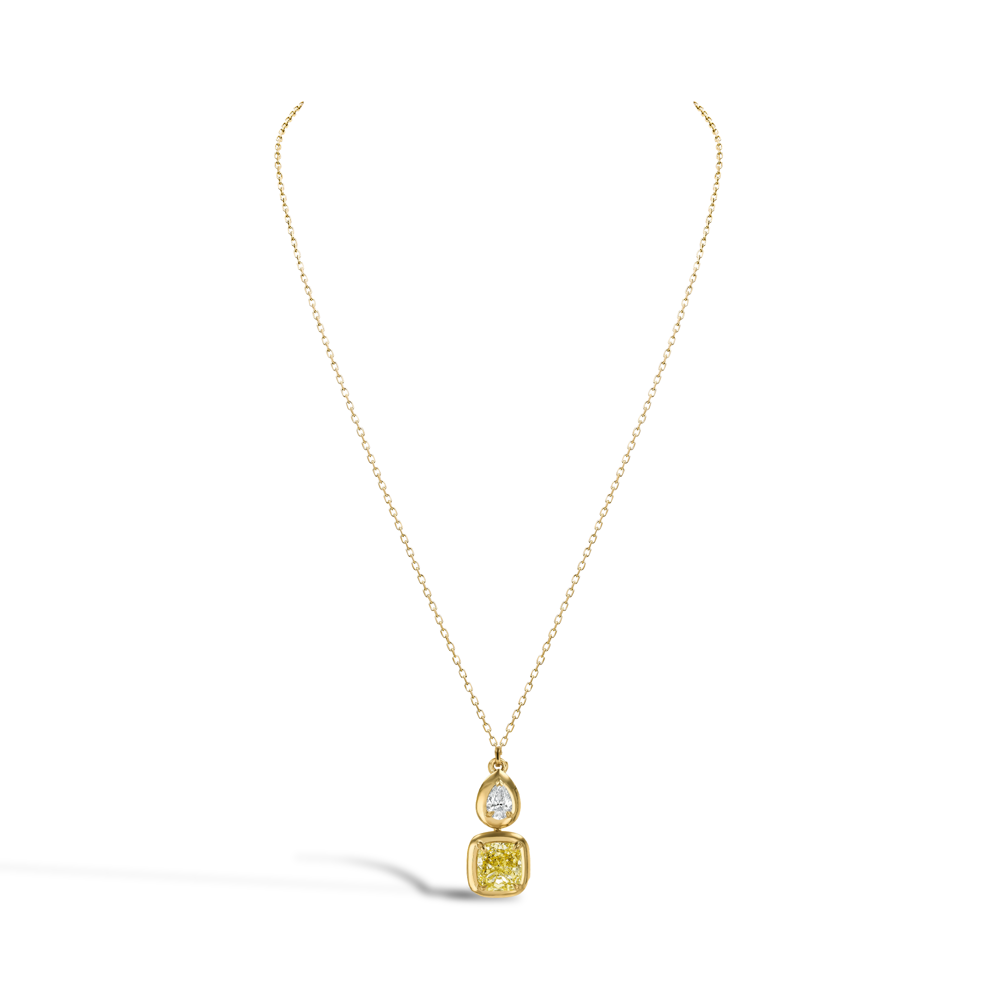 Skimming Stone 2.27ct Kimberley Yellow Diamond Pendant Cushion & Pear Shape, Claw Set_2