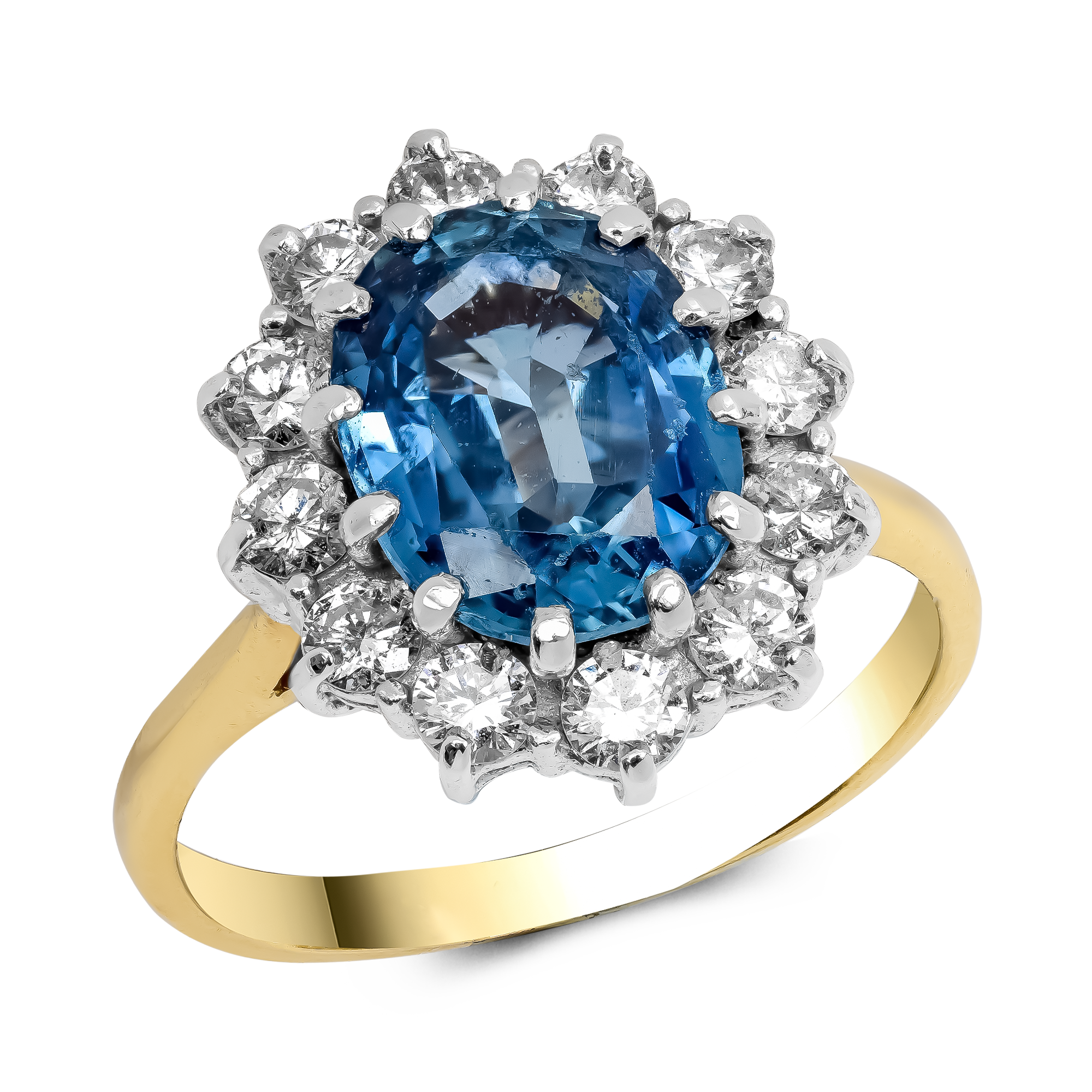 Oval Cut Aquamarine and Diamond Cluster Ring Oval Cut, Claw Set_1