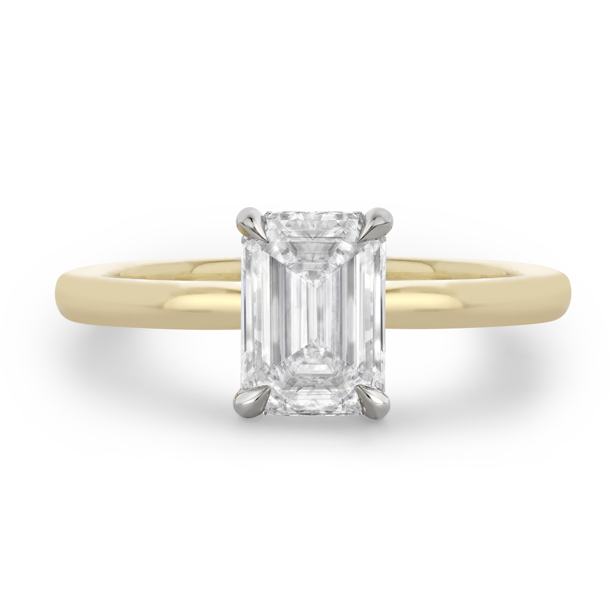 Emerald Cut, Diamond Solitaire Ring 1.51ct in Platinum and 18ct Yellow ...