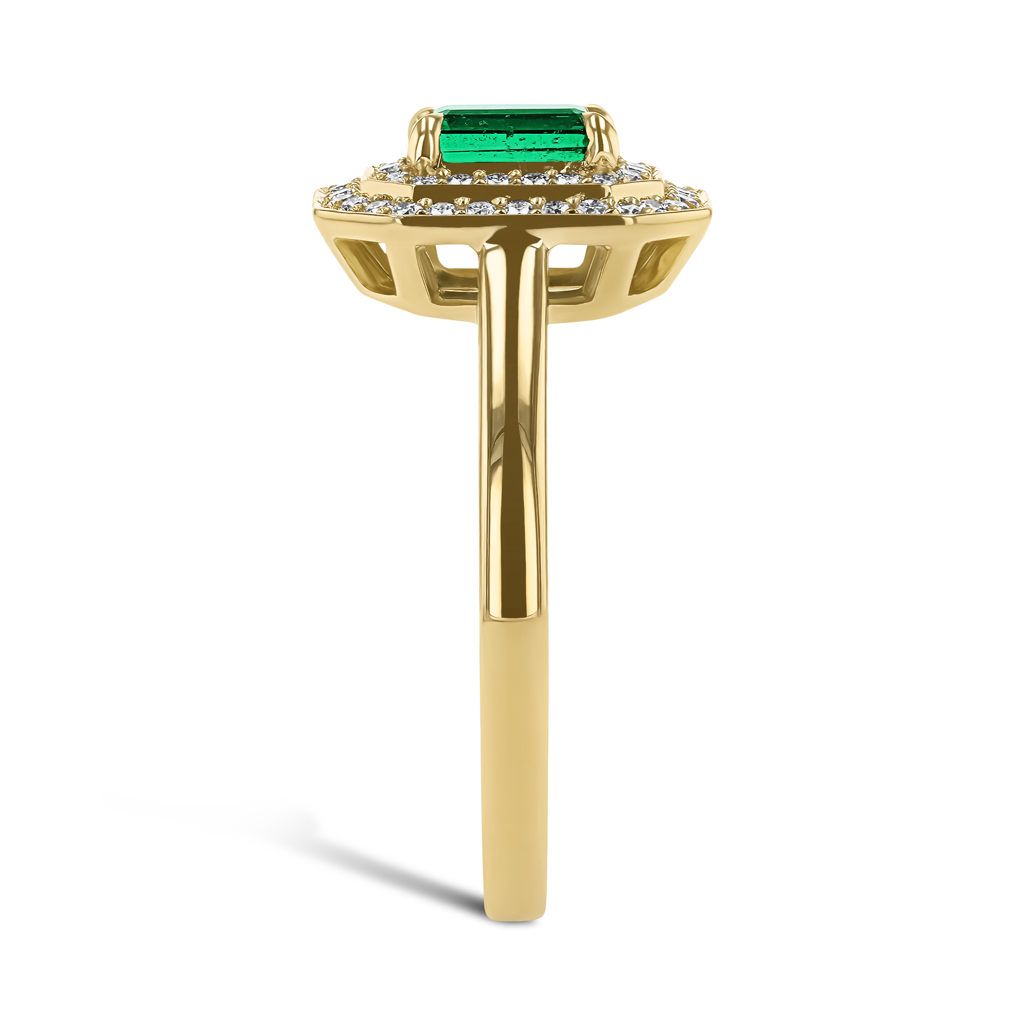 Octagonal Cut 0.62ct Emerald and Diamond Cluster Ring Octagonal Cut, Claw Set_4