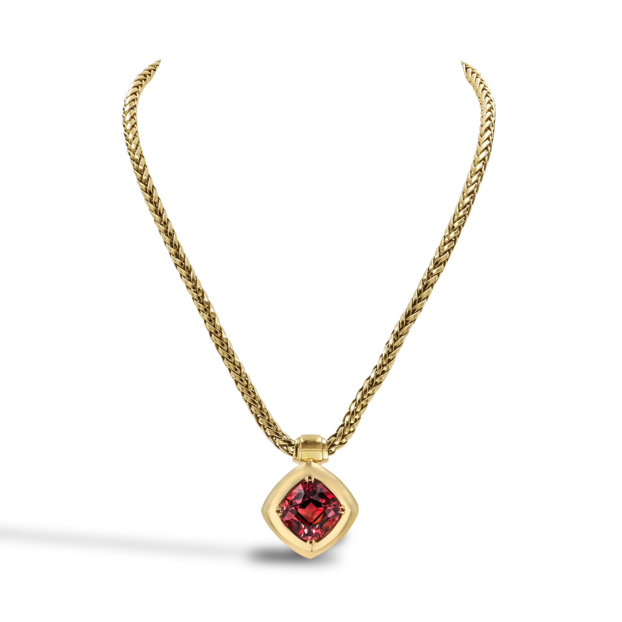 Masterpiece Portrait Setting 22.97ct Blood Orange Tourmaline Pendant Cushion Modern Cut, Rubover Set_2