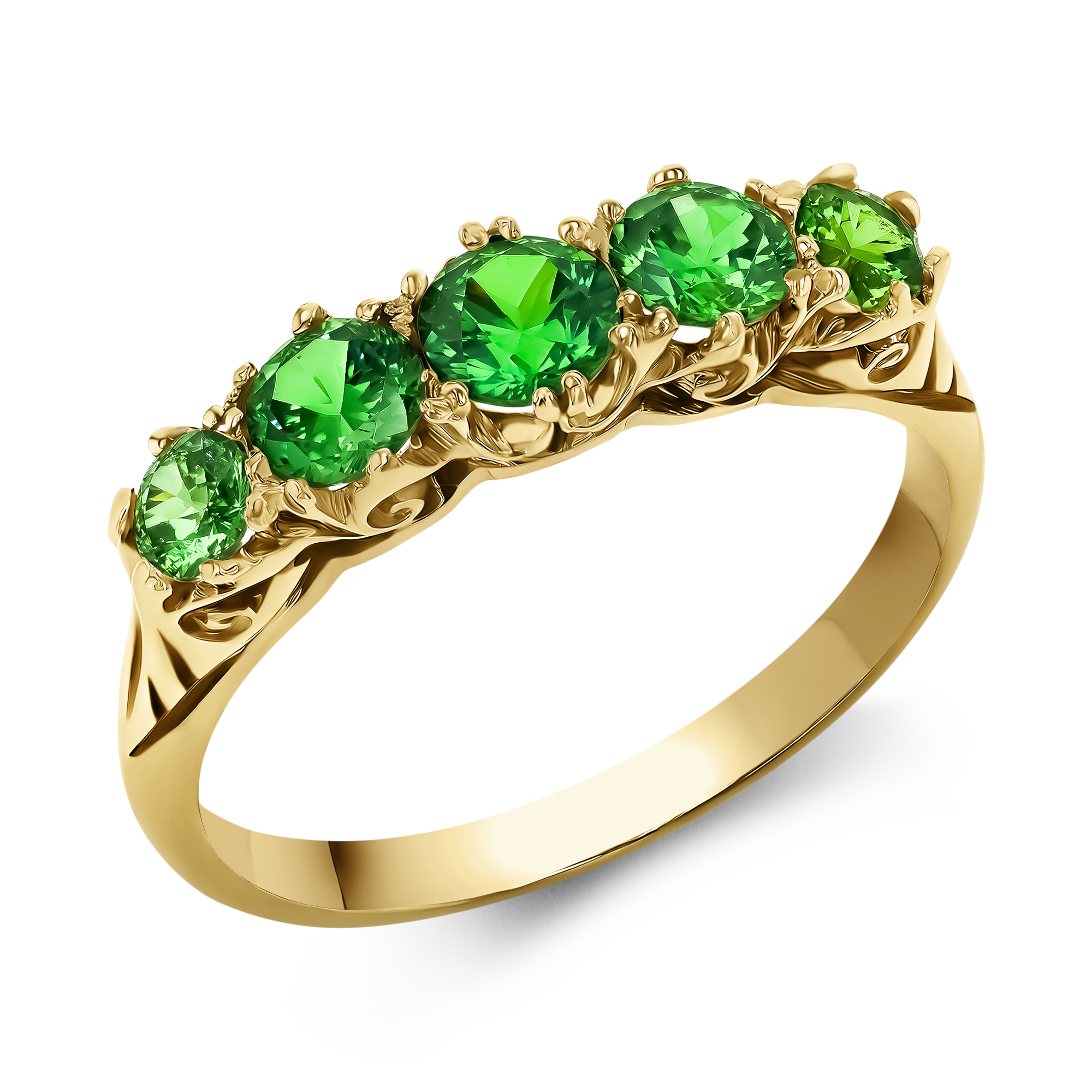 Demantoid Garnet Five Stone Ring Old Cut, Claw Set_1