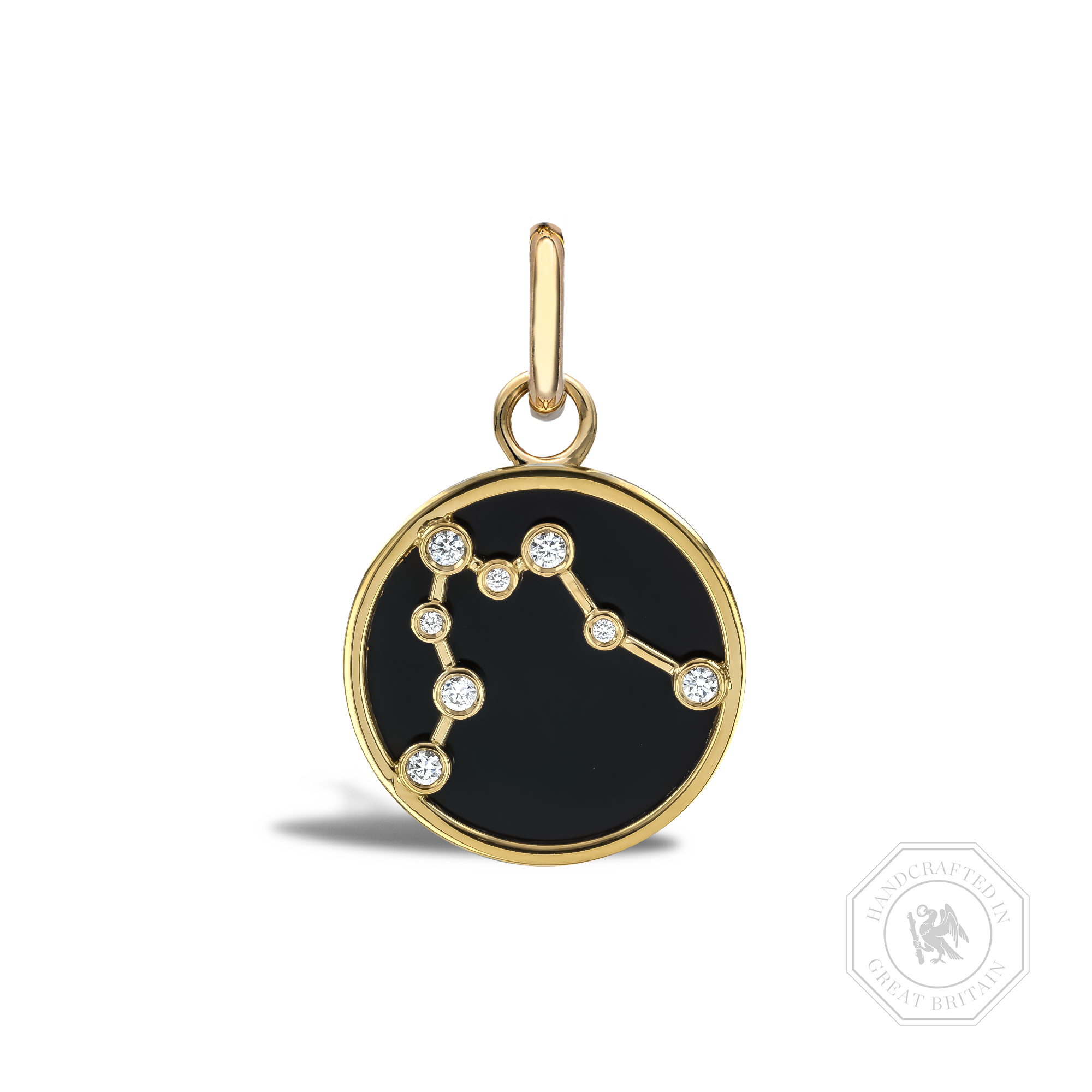 Constellation Diamond and Black Onyx Aquarius Pendant Charm Brilliant Cut, Rubover Set_1
