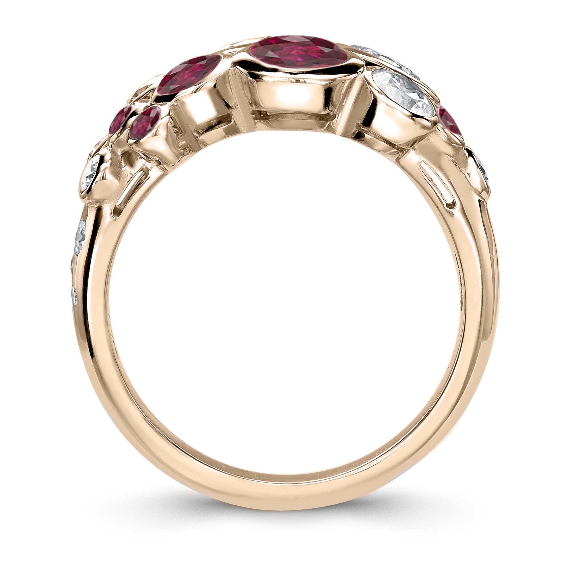 Bubbles Ruby and Diamond Dress Ring Brilliant Cut, Rubover Set_3