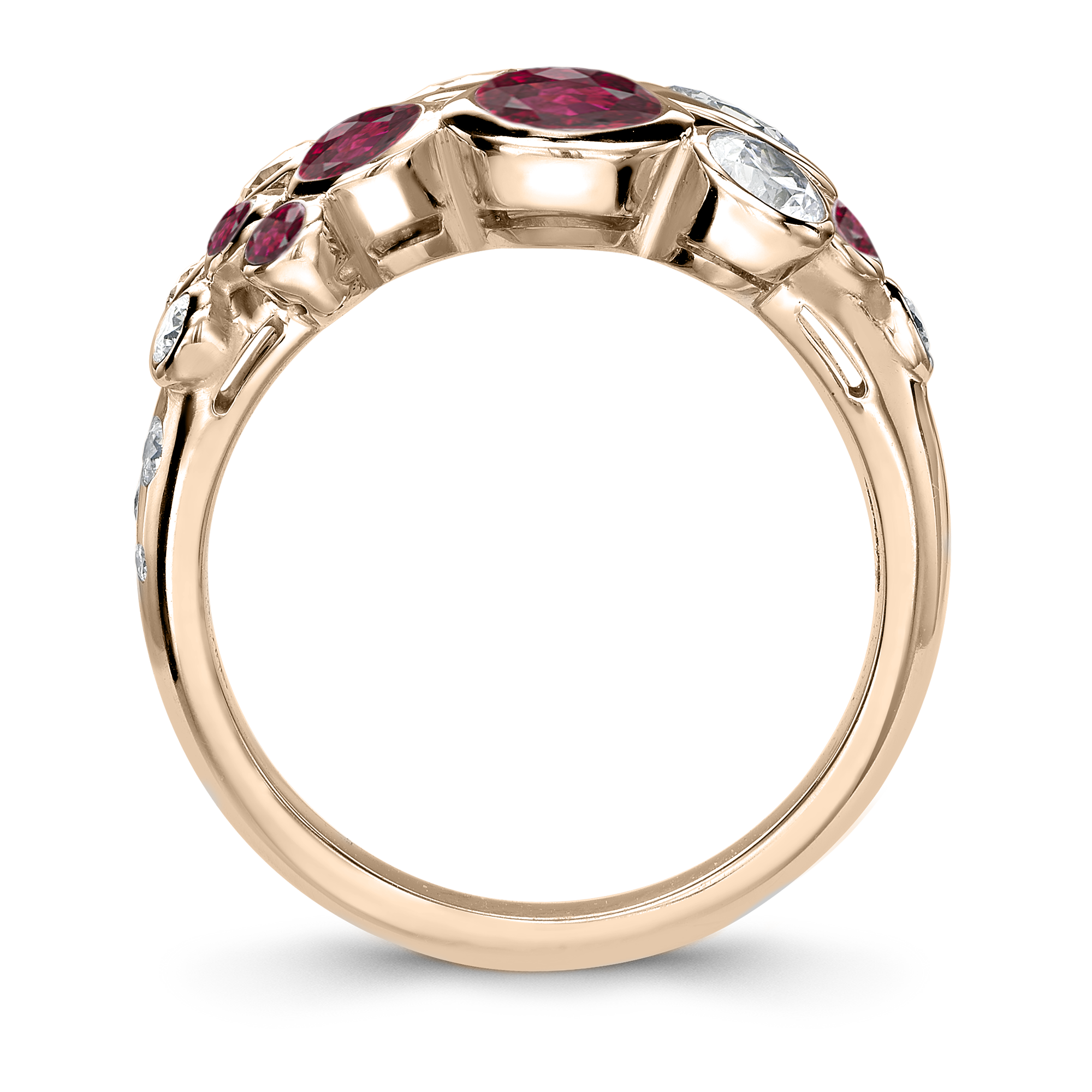 Bubbles Ruby and Diamond Dress Ring Brilliant Cut, Rubover Set_3