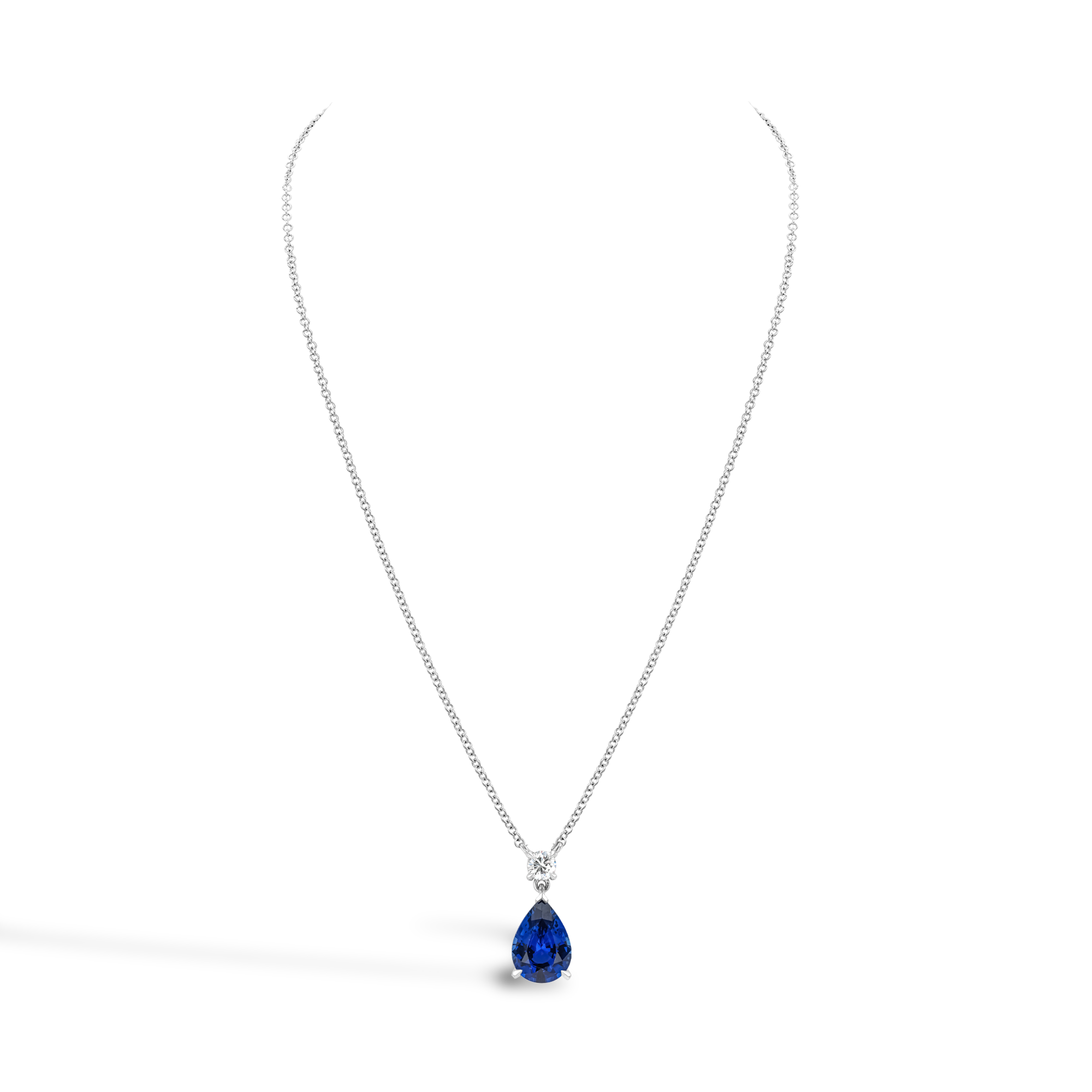 Pear Shaped 3.20ct Sri Lankan Sapphire and Diamond Pendant Pear Shape, Claw Set_2