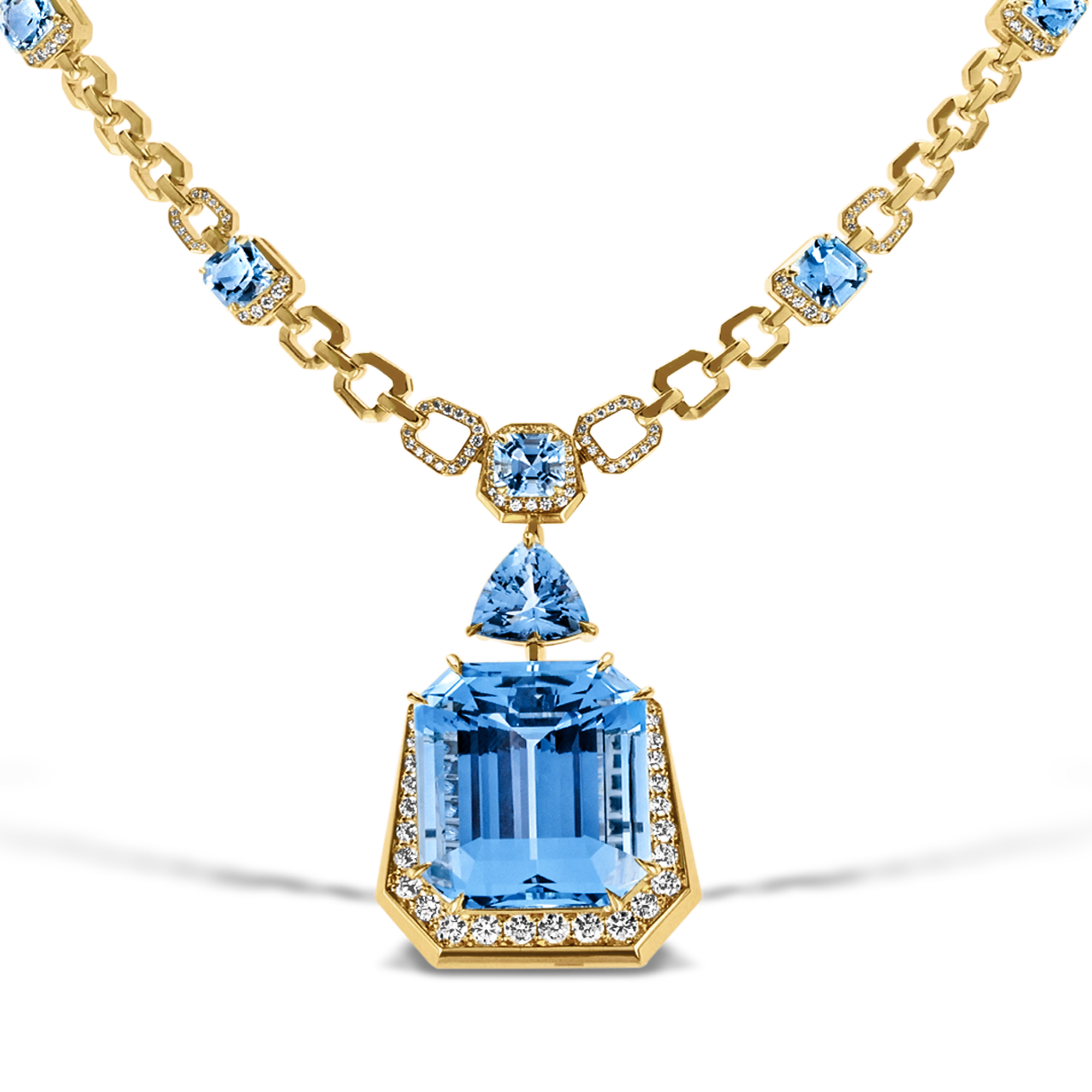Masterpiece Lukusuzi Emerald Cut Aquamarine Pendant Necklace with Diamond Surround Emerald Cut, Claw Set_2