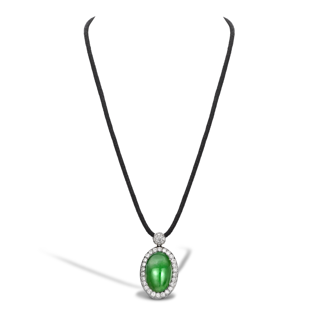 Jadeite and Diamond Pendant Cabochon Jadeite Pendant, with Diamond Surround_2