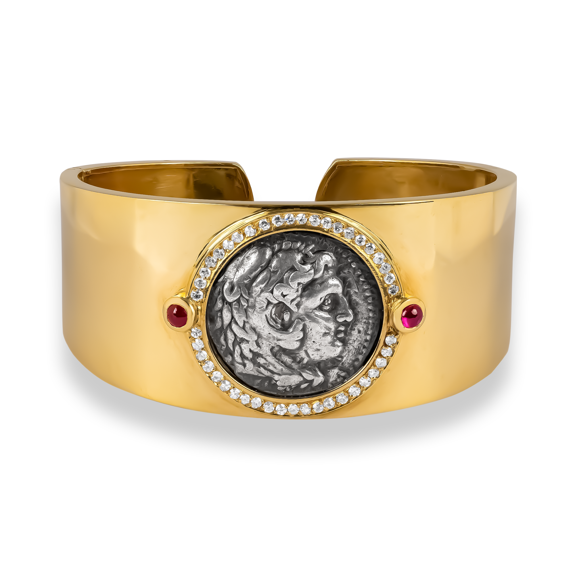 Ruby and Diamond Alexander the Great and Zeus Tetradrachm Coin Bangle Cabochon & Single Cut, Rubover Set_1