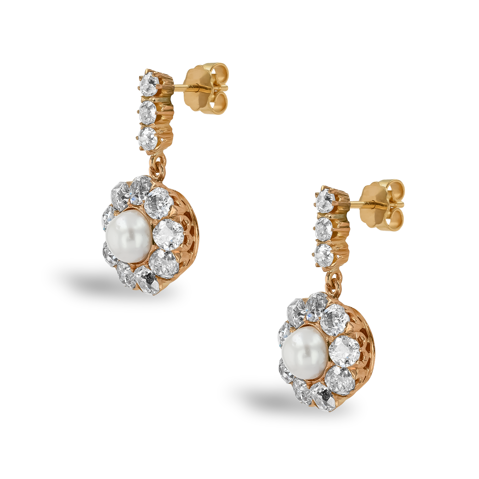 Victorian Natural Pearl Earrings Natural Pearl Earrings, with Diamond Surrounds_2