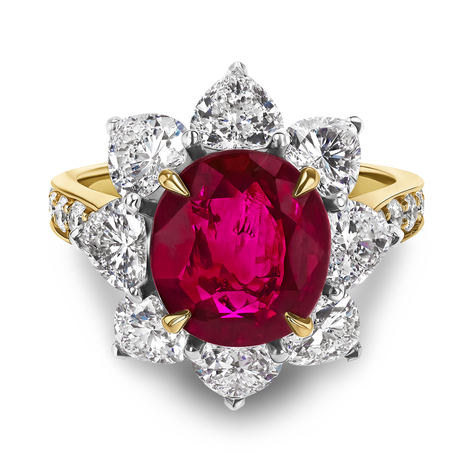 Burmese Ruby and Heart Shaped Diamond Ring Oval, Heart and Brilliant Cut, Claw Set_2