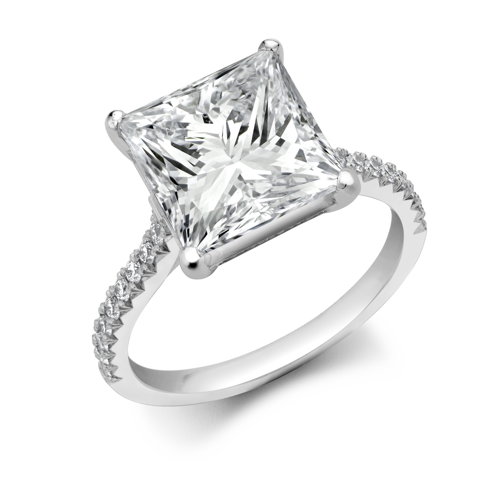 Diamond Solitaire Ring with Diamond Shoulders Princess Cut, Channel Set_1
