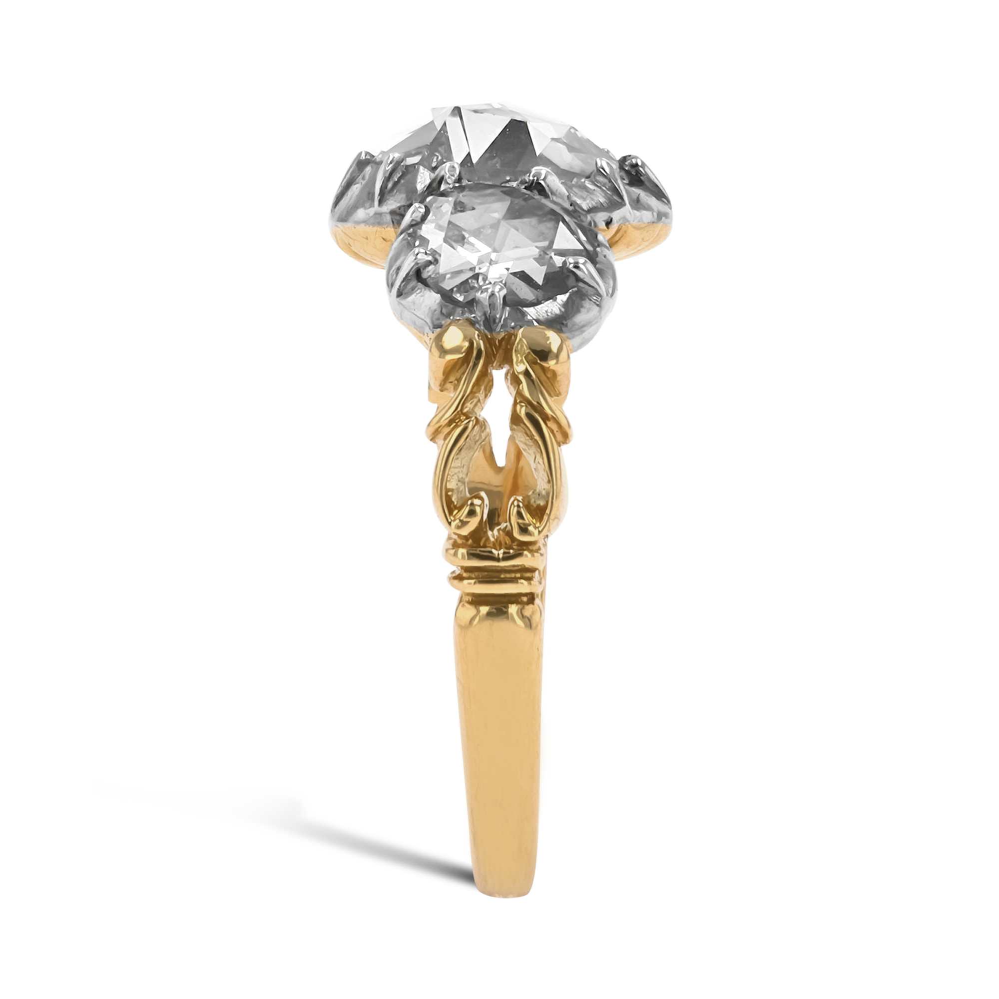Late Georgian 1.36ct Diamond Three Stone Ring Rose Cut, Claw Set_4