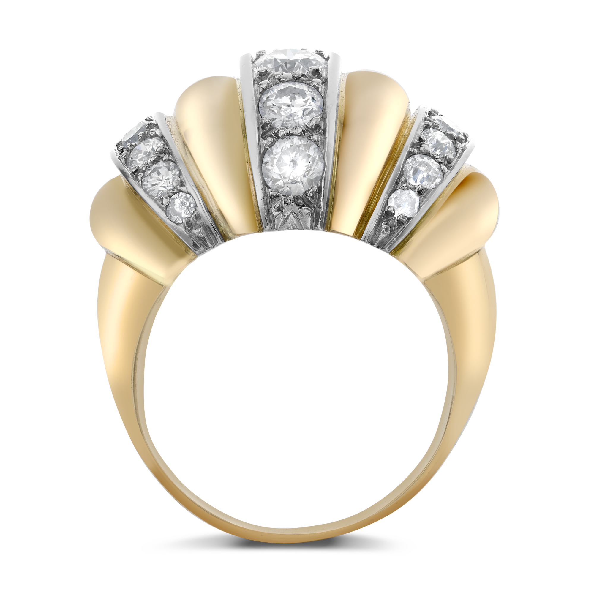 Retro Fluted Bombé Diamond Ring Brilliant cut, Claw set_3