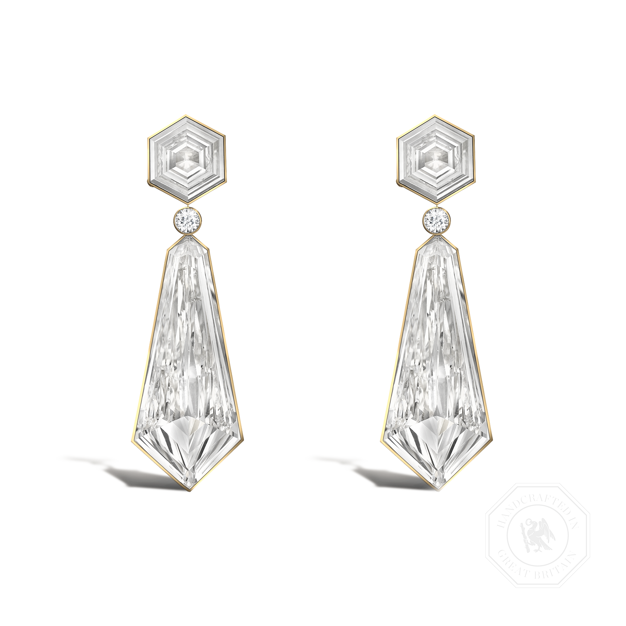 Masterpiece Honeycomb 9.02ct Diamond Drop Earrings Kite Cut, Rubover Set_1