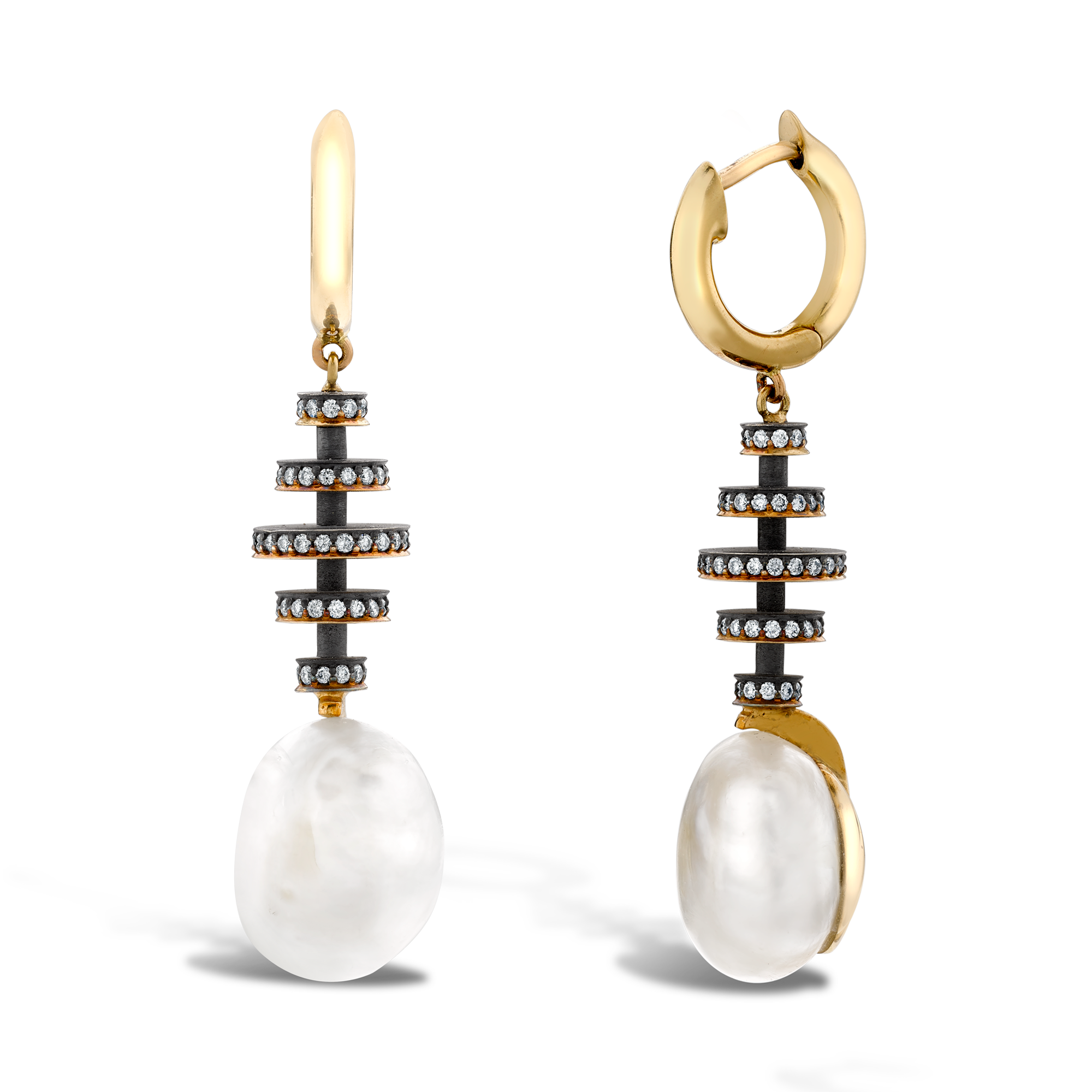 Natural Pearl & Diamond Drop Earrings Brilliant Cut, Grain Set_1
