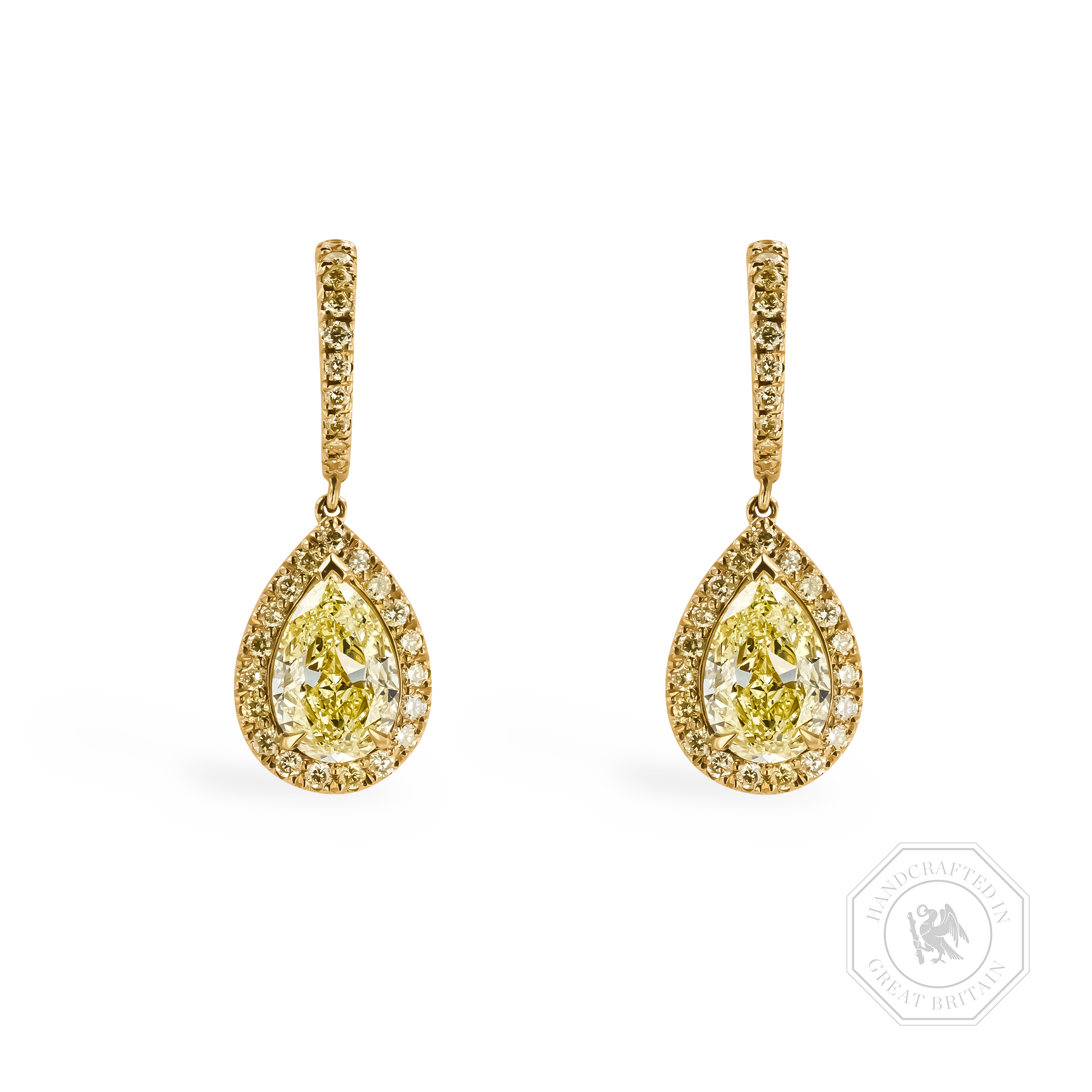 Celestial 2.11ct Fancy Yellow Diamond Drop Earrings Pear & Brilliant Cut, Claw Set_1