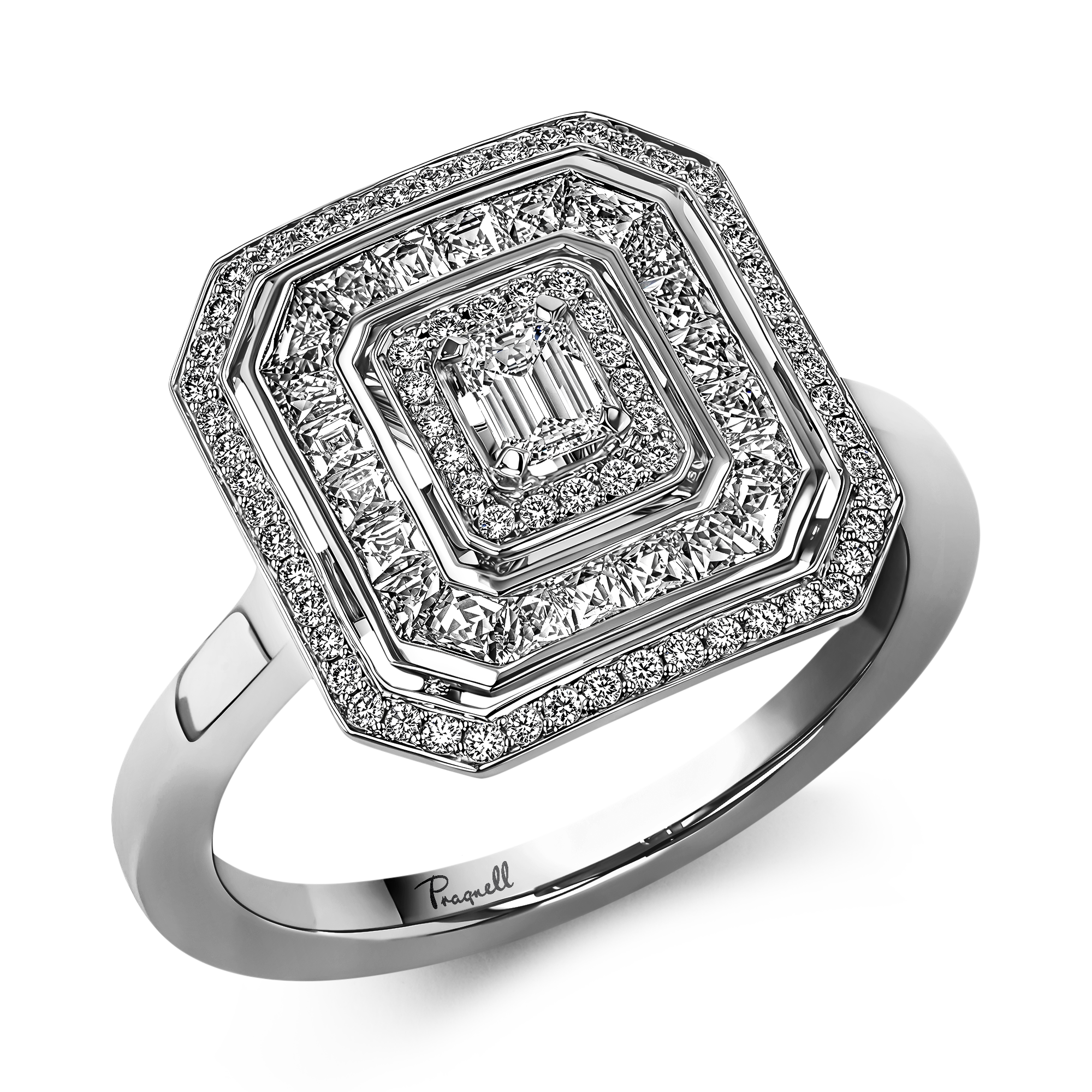Emerald cut Diamond Ripple Ring Emerald Cut, Four Claw Set_1