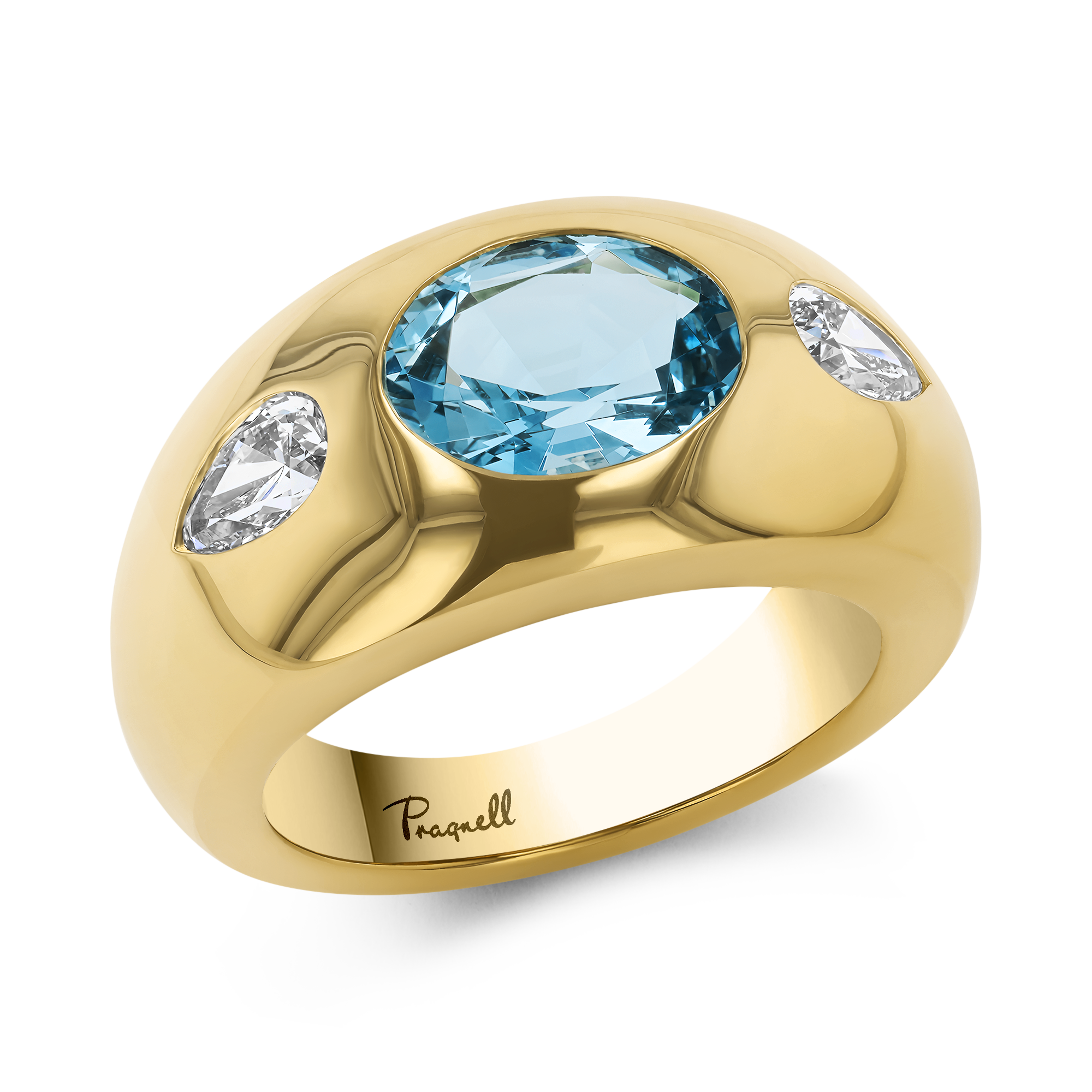Stellar 1.93ct Aquamarine and Diamond Bombé Ring Oval Cut, Rubover Set_1