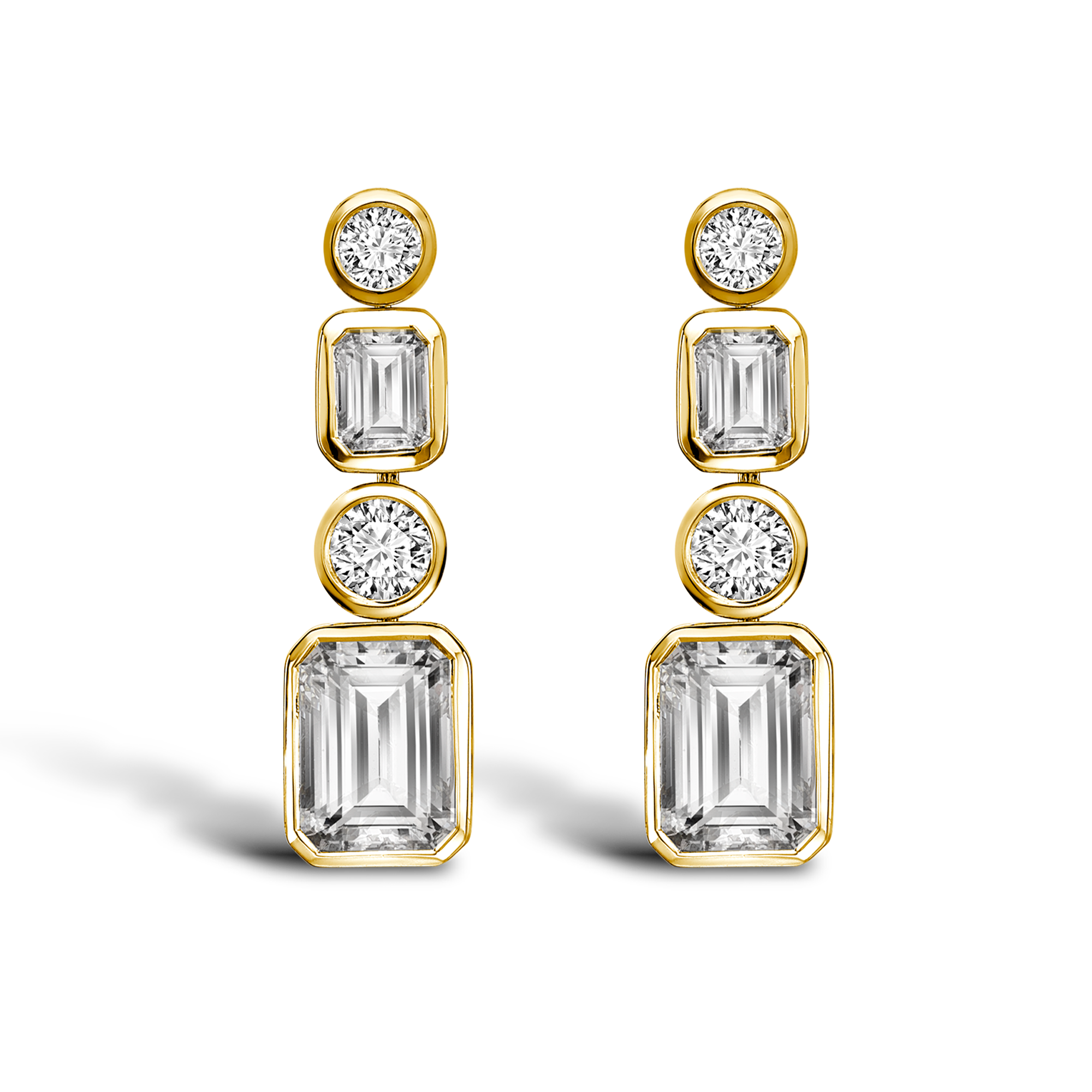 Emerald Cut Diamond Drop Earrings Emerald Cut, Brilliant Cut, Rubover Set_1