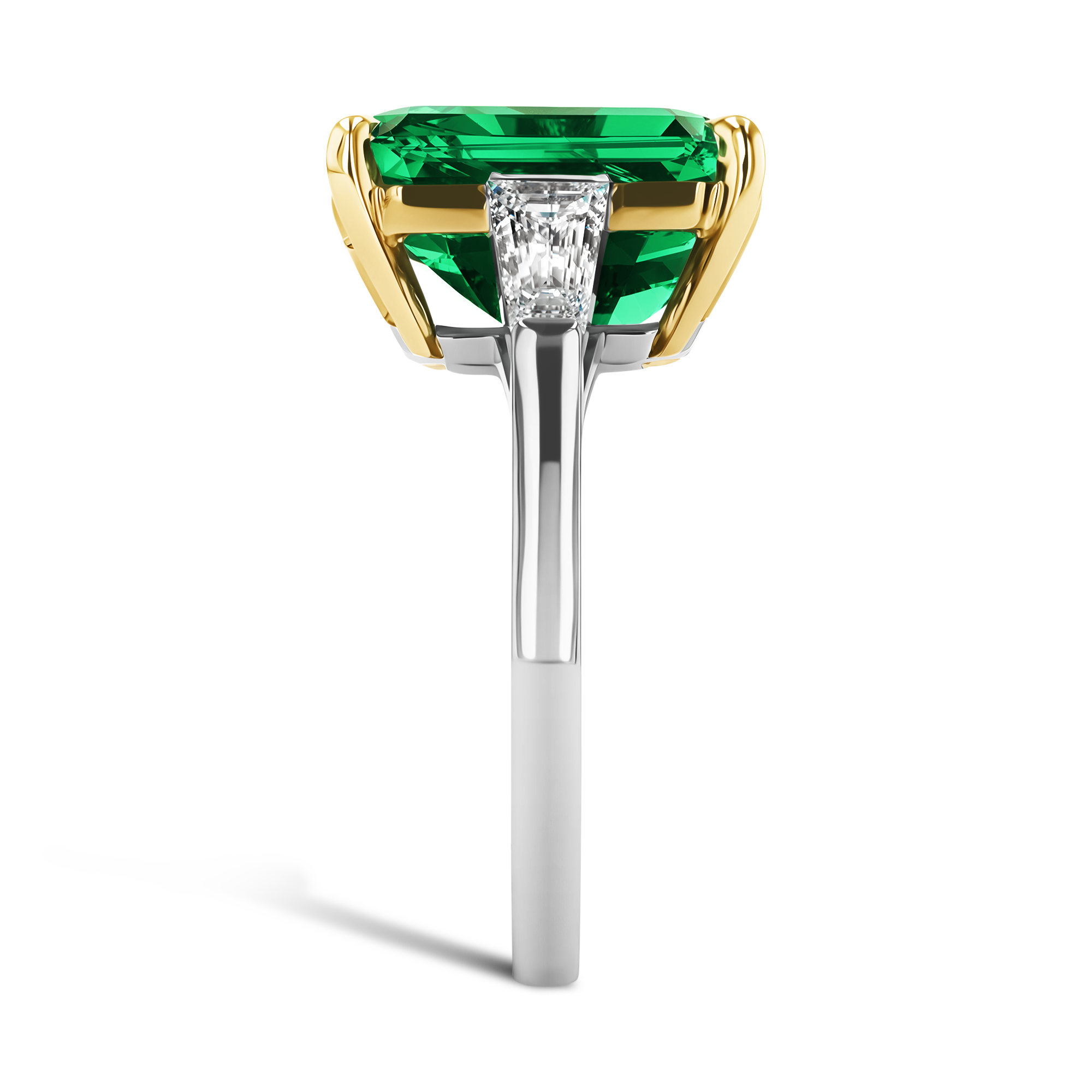 Masterpiece Octagonal Cut Colombian Emerald Ring Octagonal, Trapeze & Baguette Cut, Claw & Rub Over Set_4