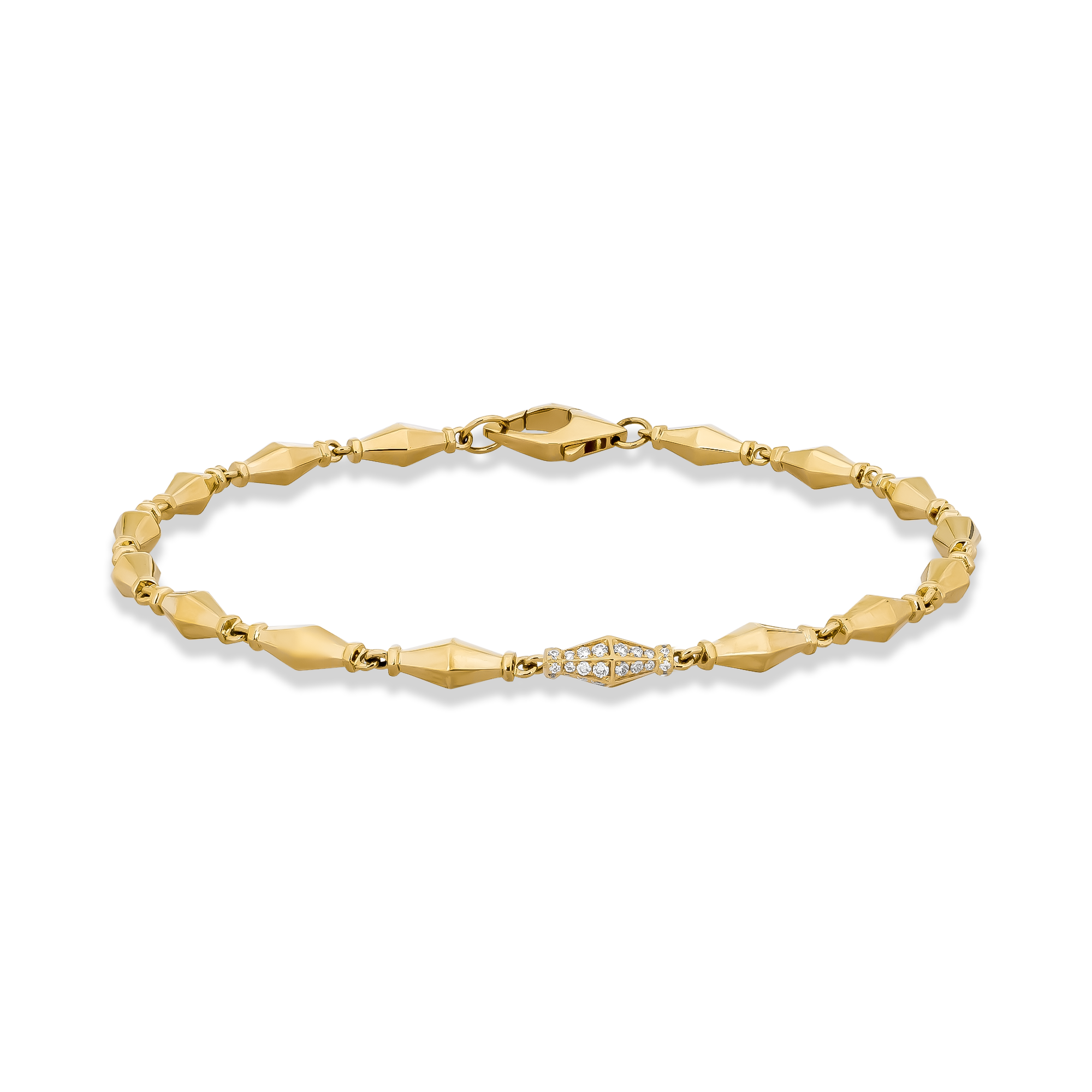 Cleopatra 0.188ct Diamond Gold Faceted Barrel Link Mini Bracelet Brilliant Cut, Pavé Set_1