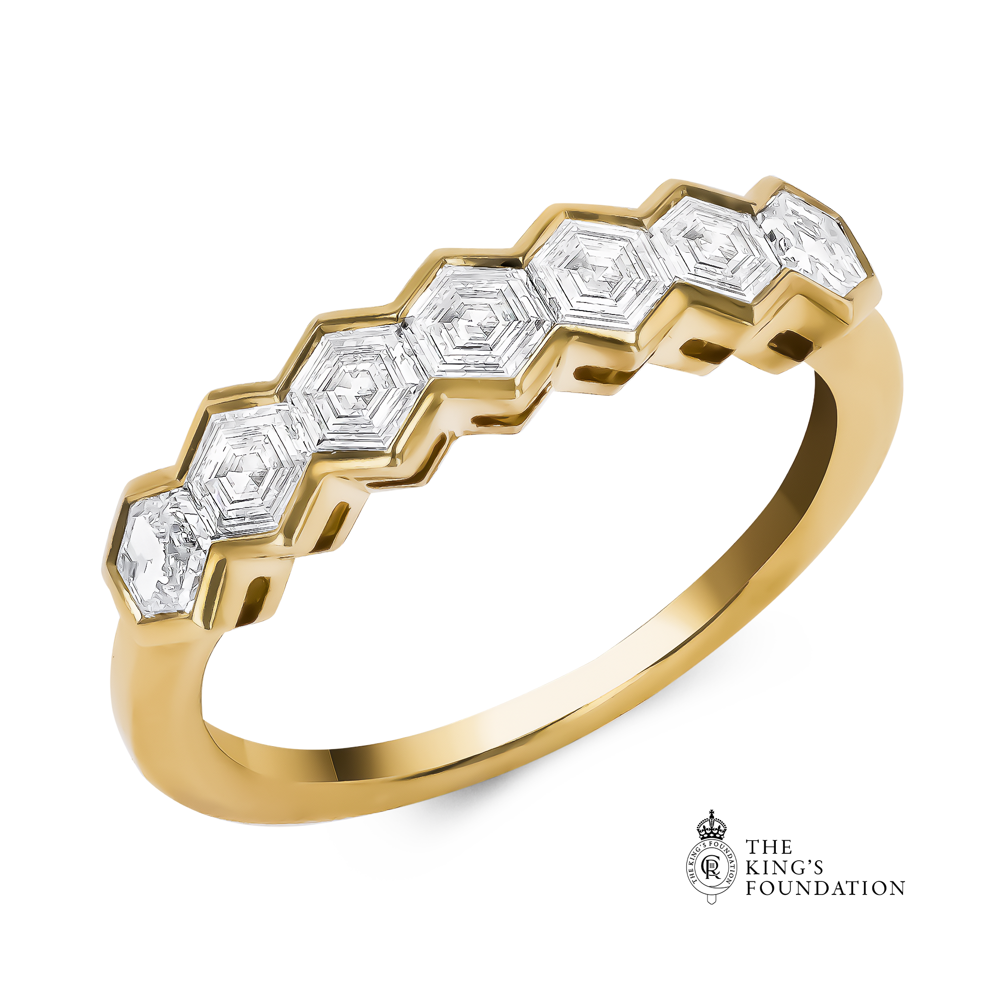 Honeycomb Seven Stone Diamond Ring Hexagonal Cut, Rubover Set_1