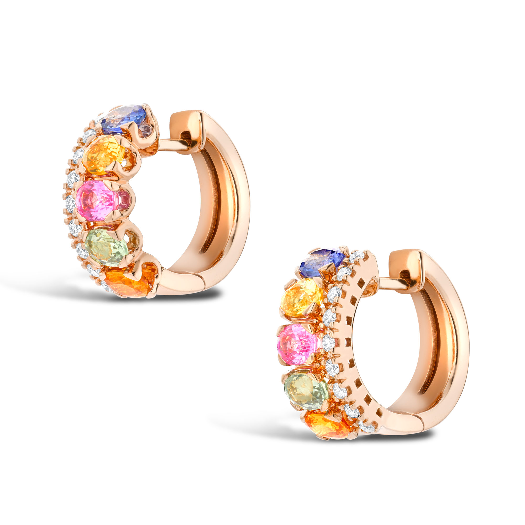 Rainbow Sapphire & Diamond Hoop Earrings Oval Cut, Claw Set_3