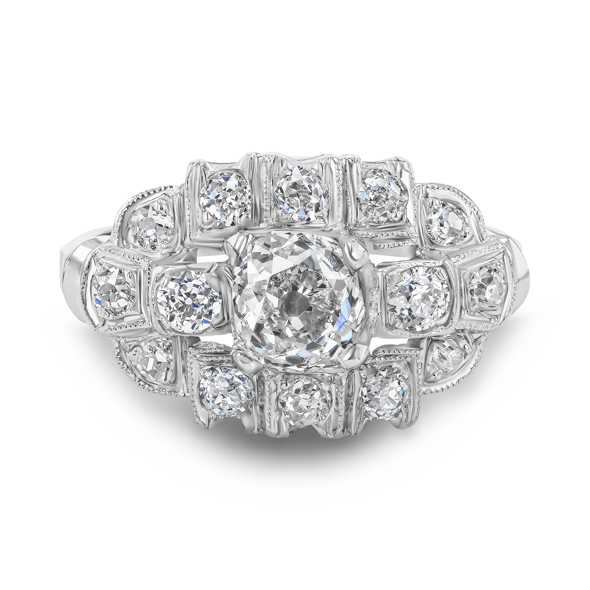 Old Mine Cut Diamond Cluster Ring Old Mine Cut, Claw Set_2