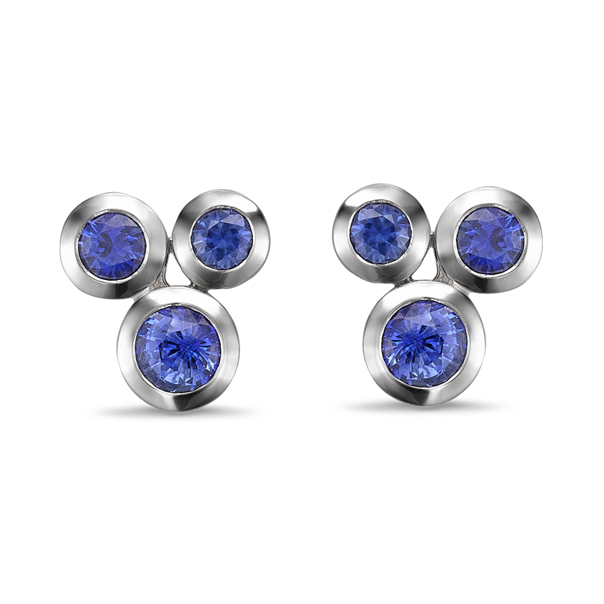 Bubbles Blue Sapphire Earrings Brilliant Cut, Rubover Set_1