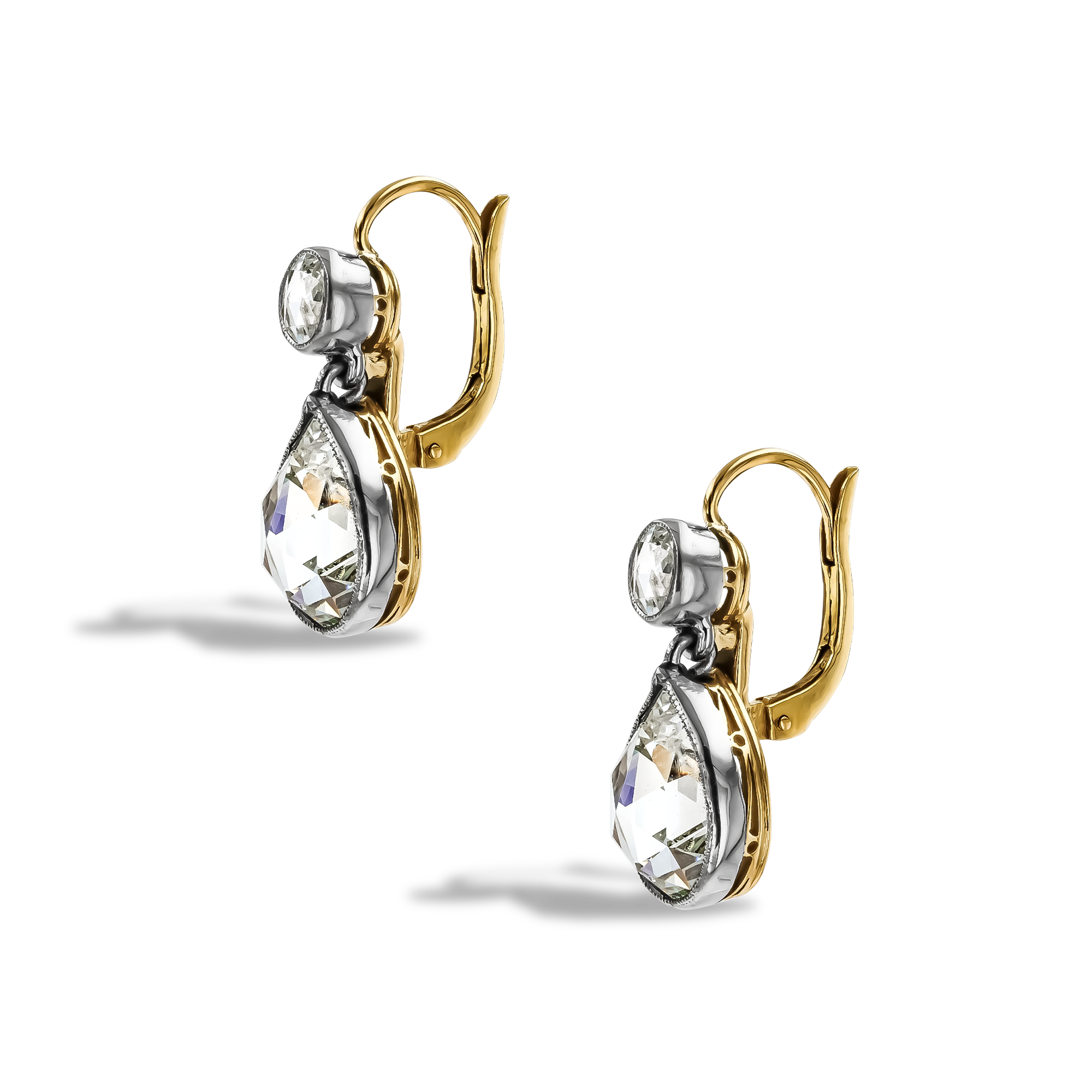 Victorian 3.54ct Diamond Drop Earrings Rose Cut, Millegrain Set_2