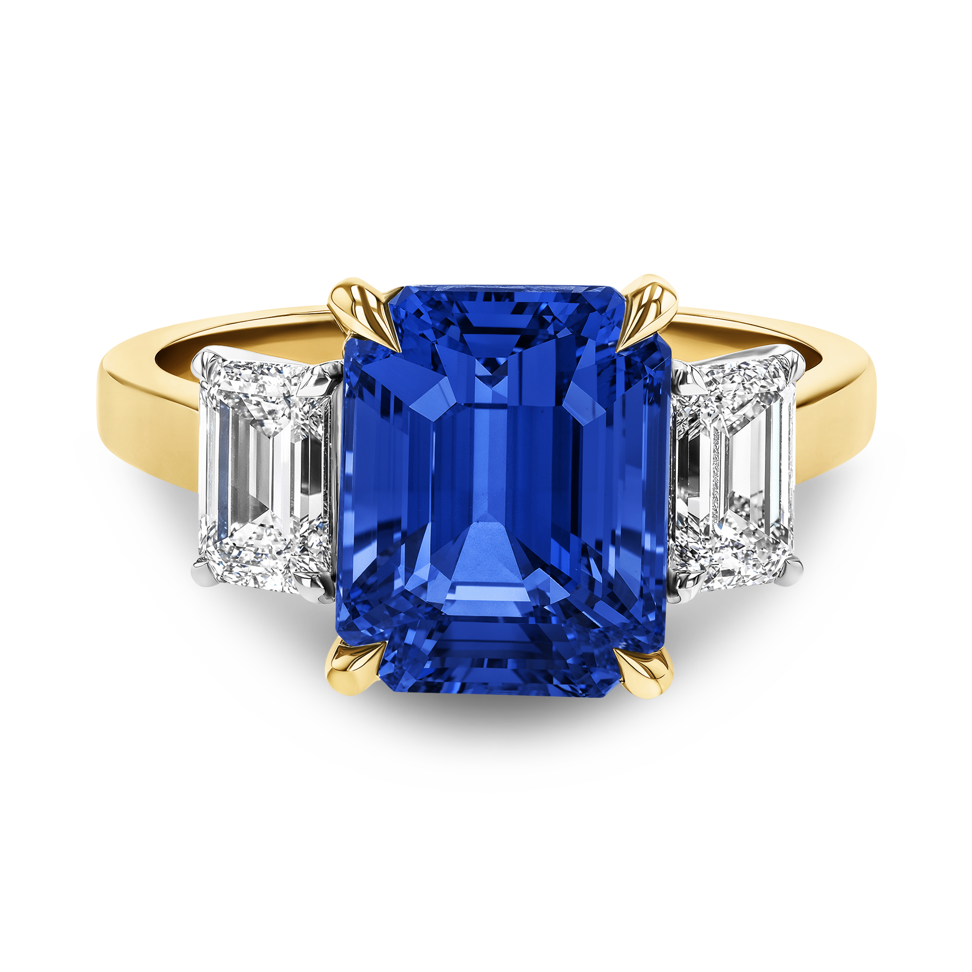 Sri Lankan 4.40ct Sapphire and Diamond Three Stone Ring Octagon Cut, Claw Set_2