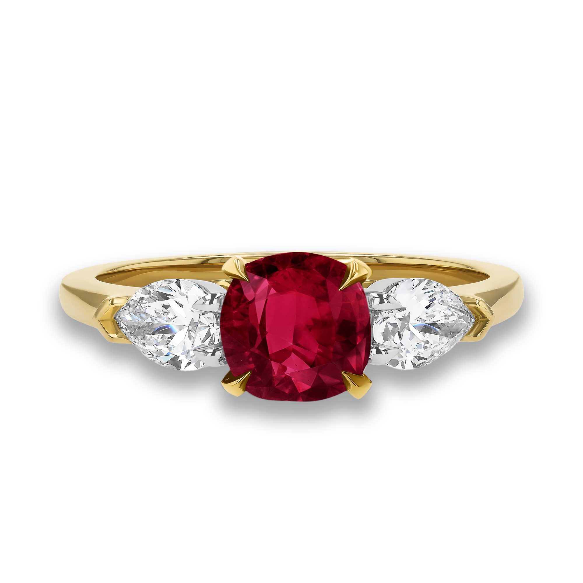 Cushion Cut 1.62ct Burmese Ruby and Diamond Ring Modern Cushion & Pear Cut, Claw Set_2