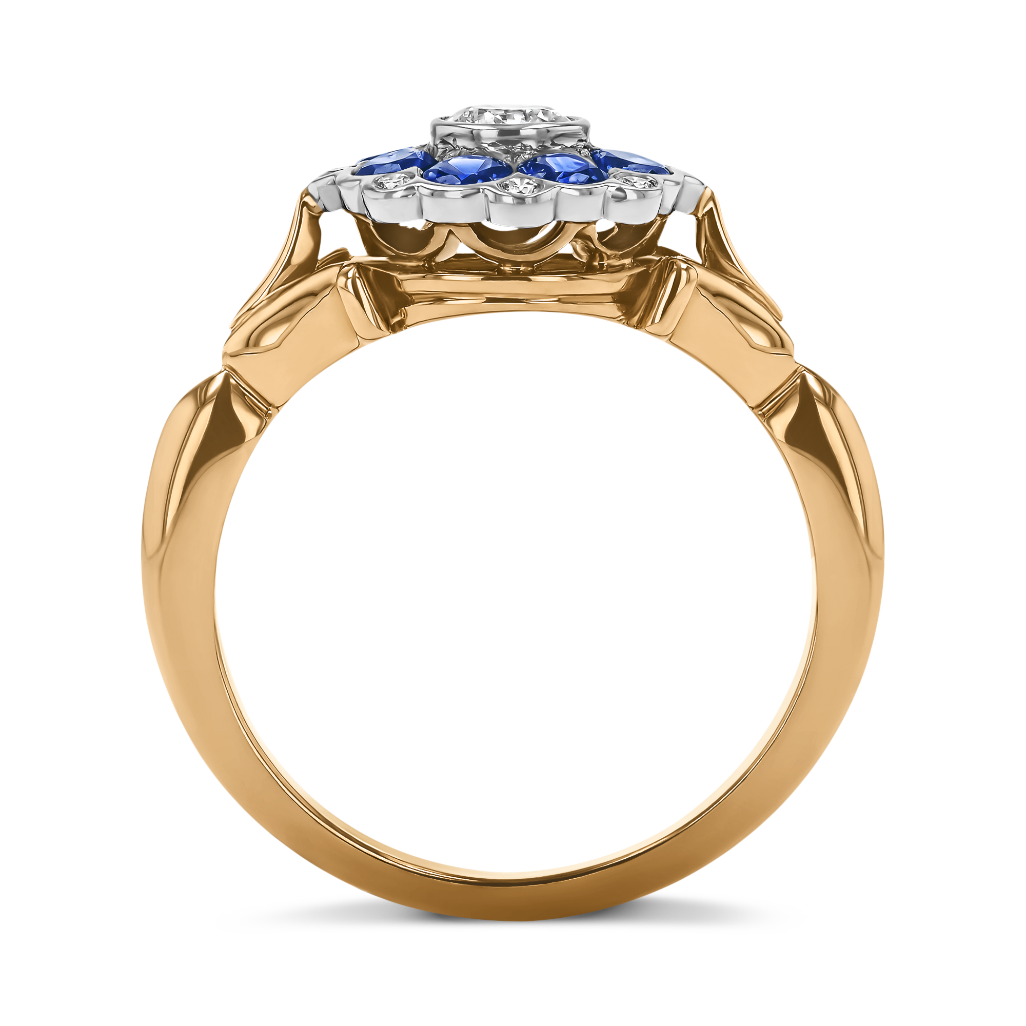 Brilliant Cut Sapphire and Diamond Cluster Ring Brilliant Cut, Rubover Set_3