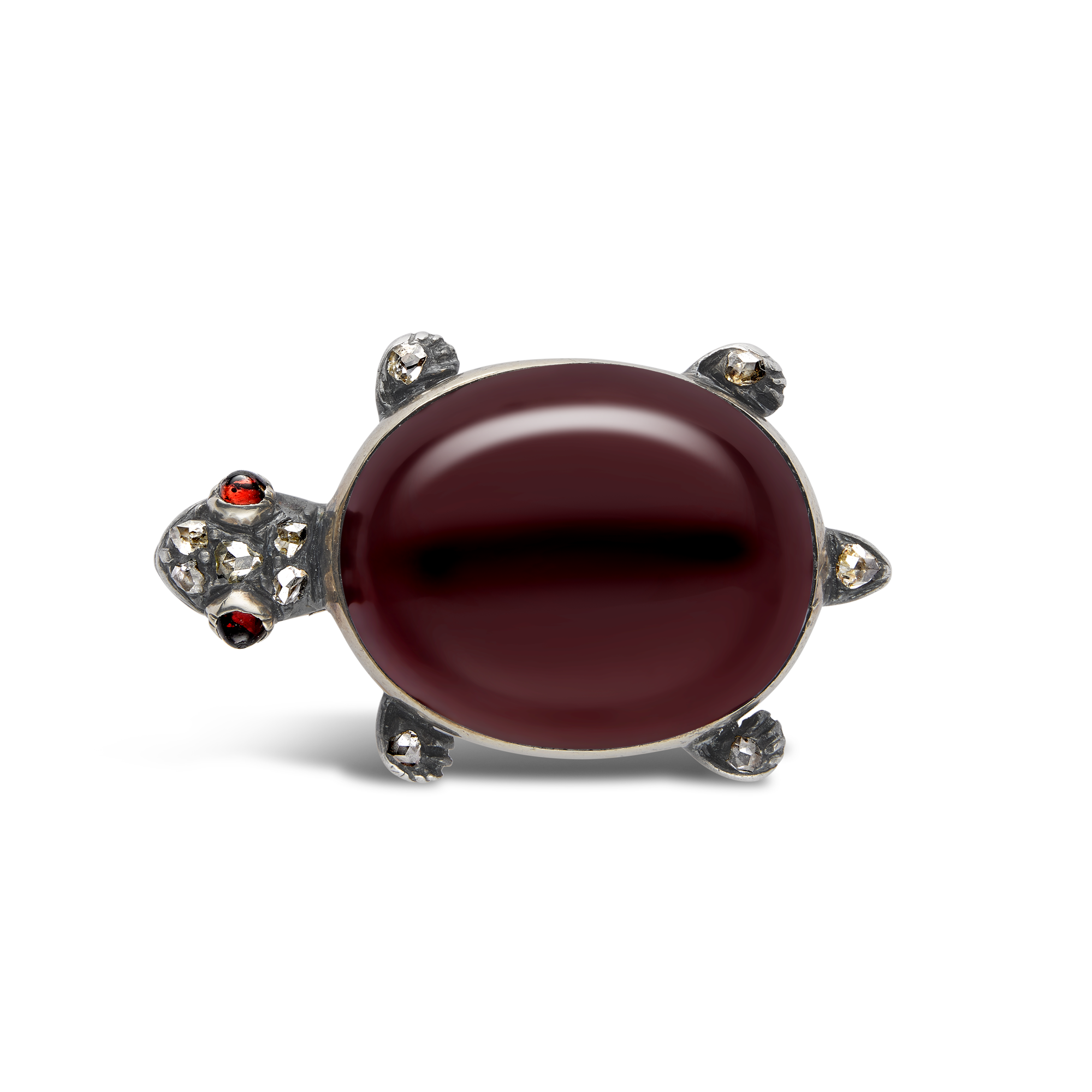 Victorian Garnet Tortoise Brooch Cabochon Cut, Rubover Set_1