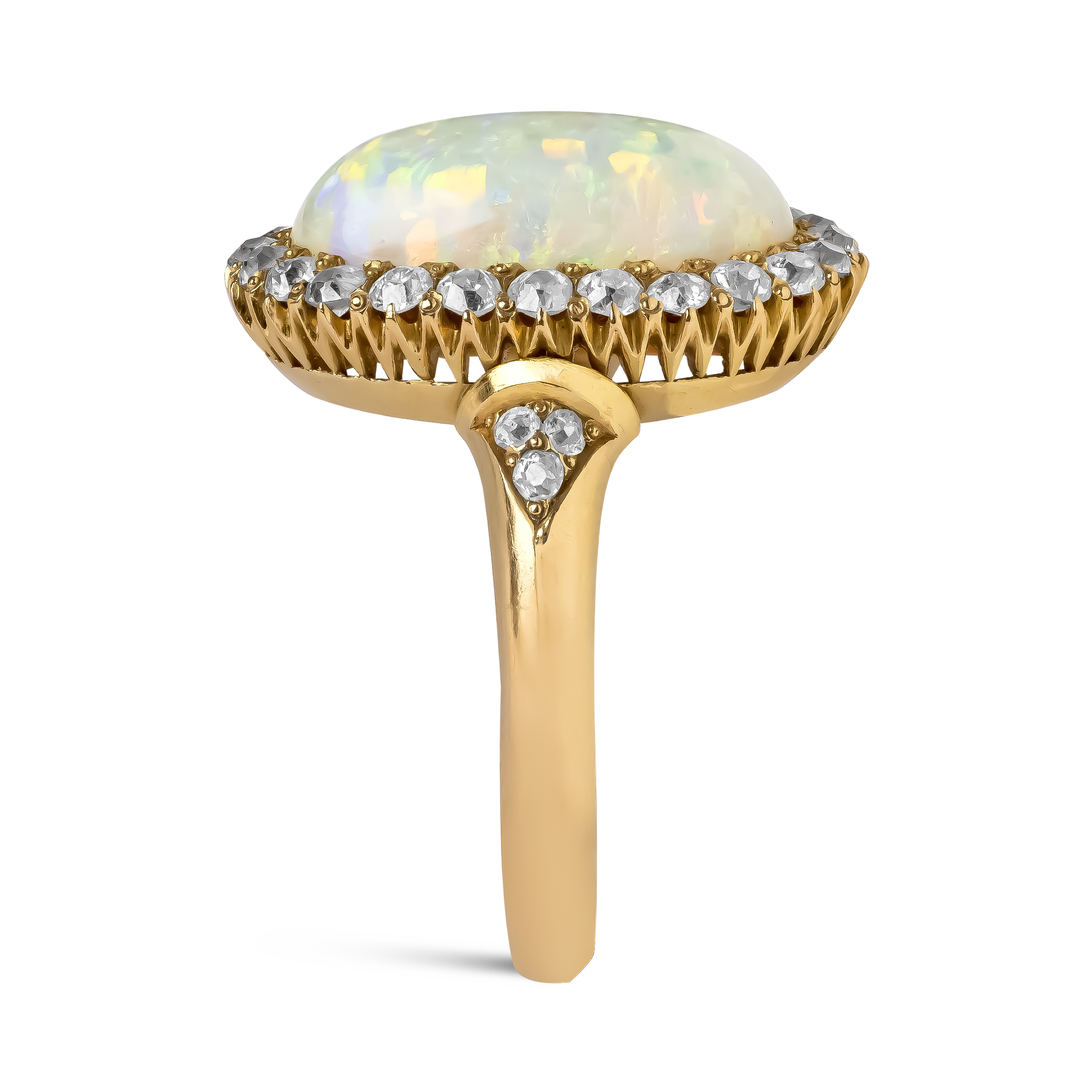 Cabochon Cut Emerald and Diamond Ring Cabochon Cut, Claw Set_4